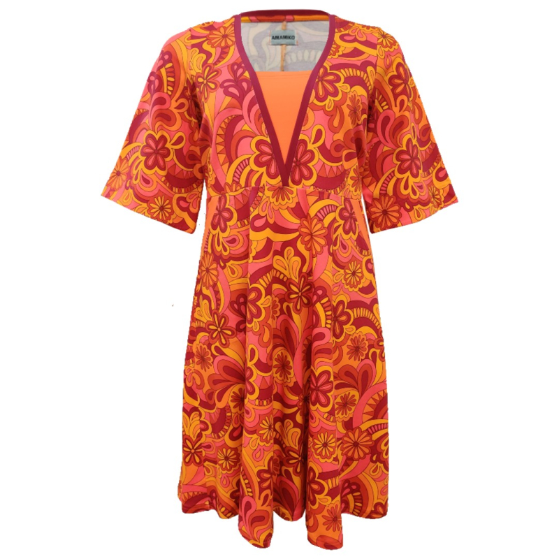 Plus Size Kjole Ama Orange Flower i Store Plus Size Størrelser