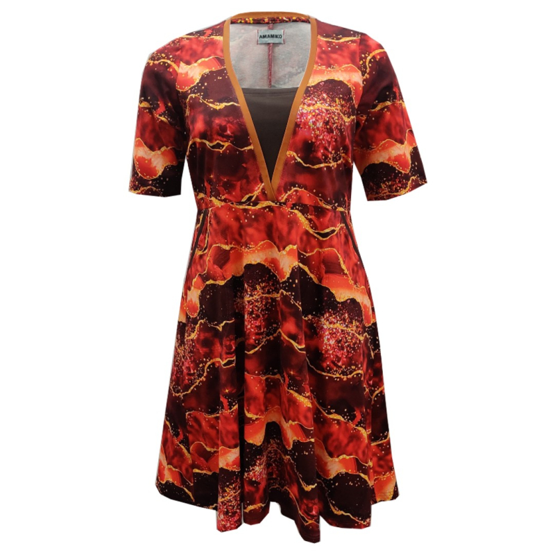 Plus Size Kjole Ama Red Hot Lava i Store Plus Size Størrelser
