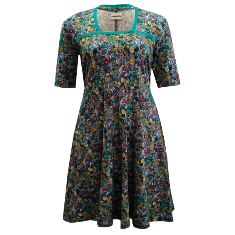 Turkis Plus Size Kjole med Rumraketter og Planeter