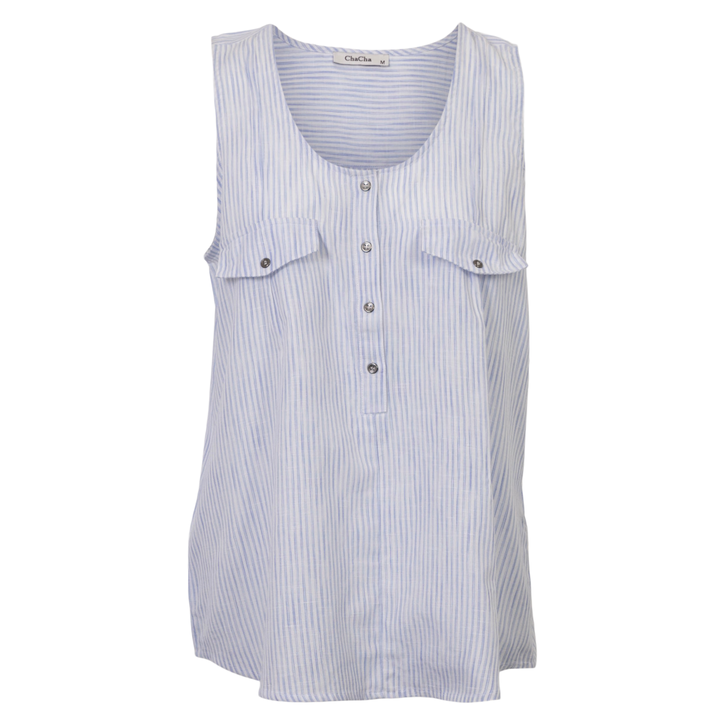 Chacha Dame Top Blue Stripe   i Store Plus Size Størrelser