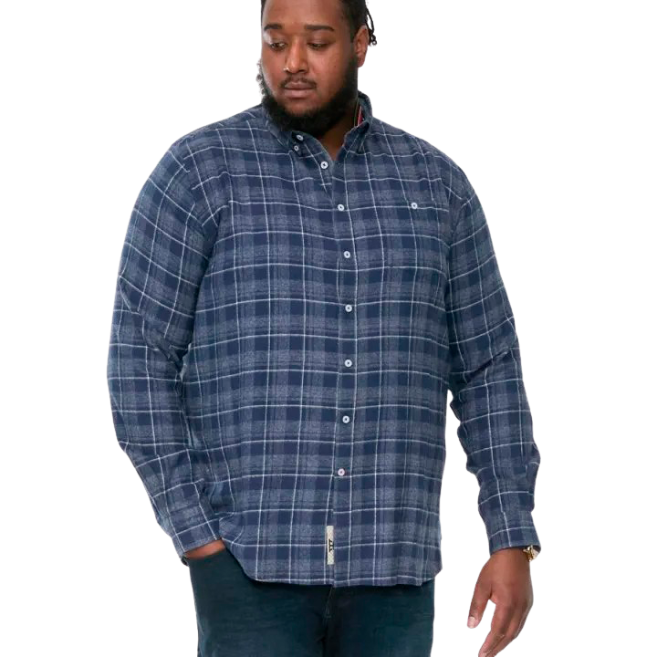 D5555 Sonny Marineblå Ternet Skjorte – Plus Size Tilbud