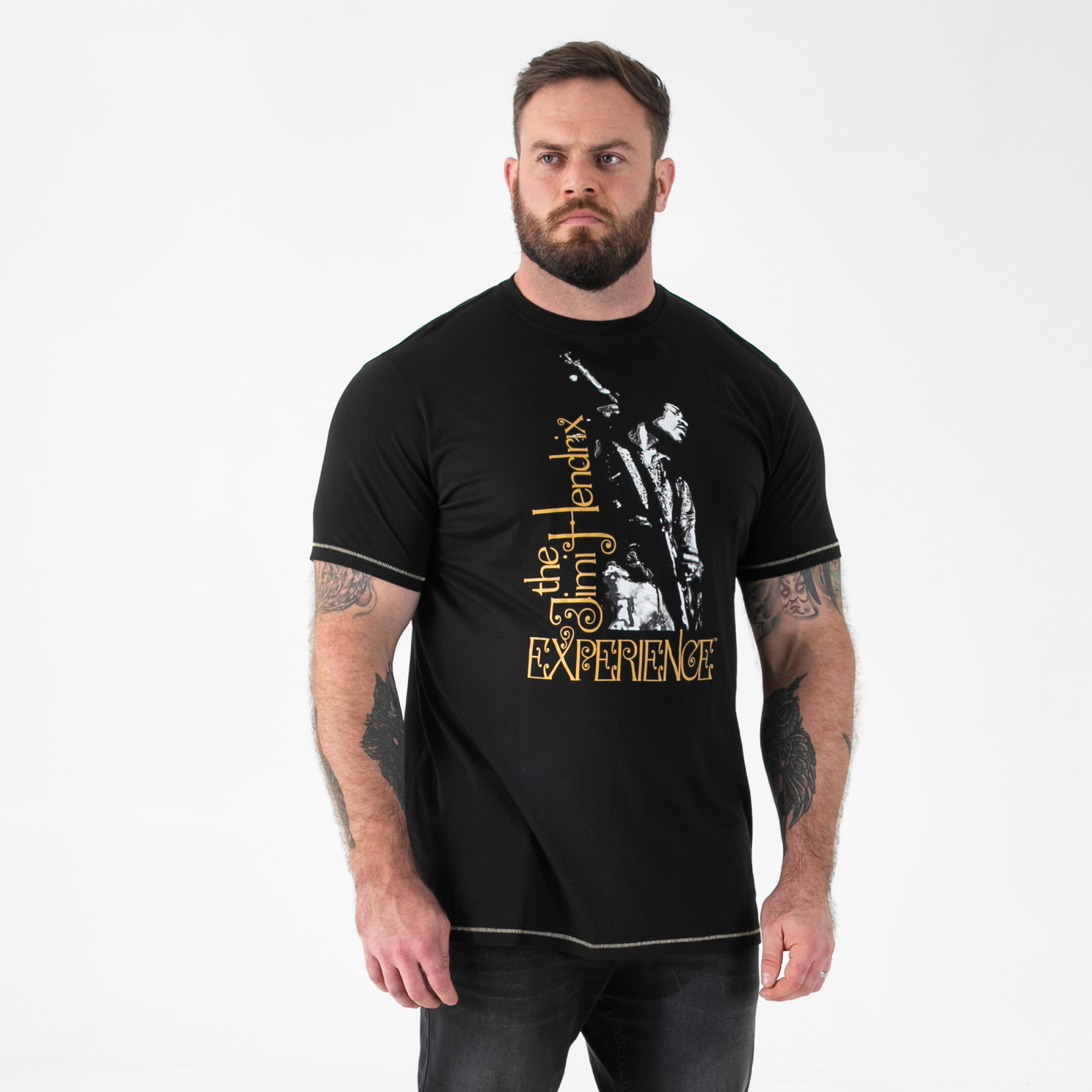 D555 Stokes Jimi Hendrix Herre  -shirt Black    i Store Plus Size Størrelser