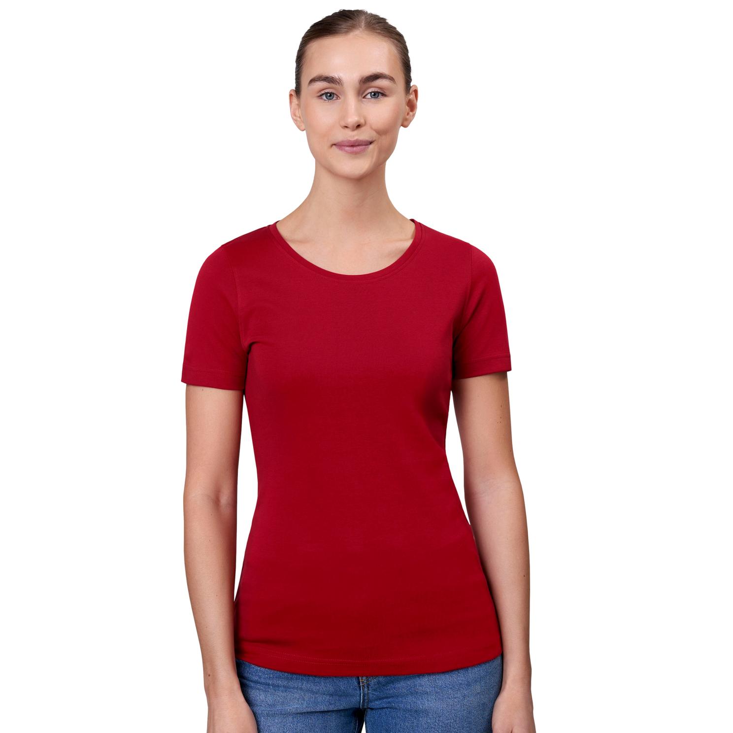 ID Interlock T-shirt til kvinder – Rød – Plus Size Udsalg