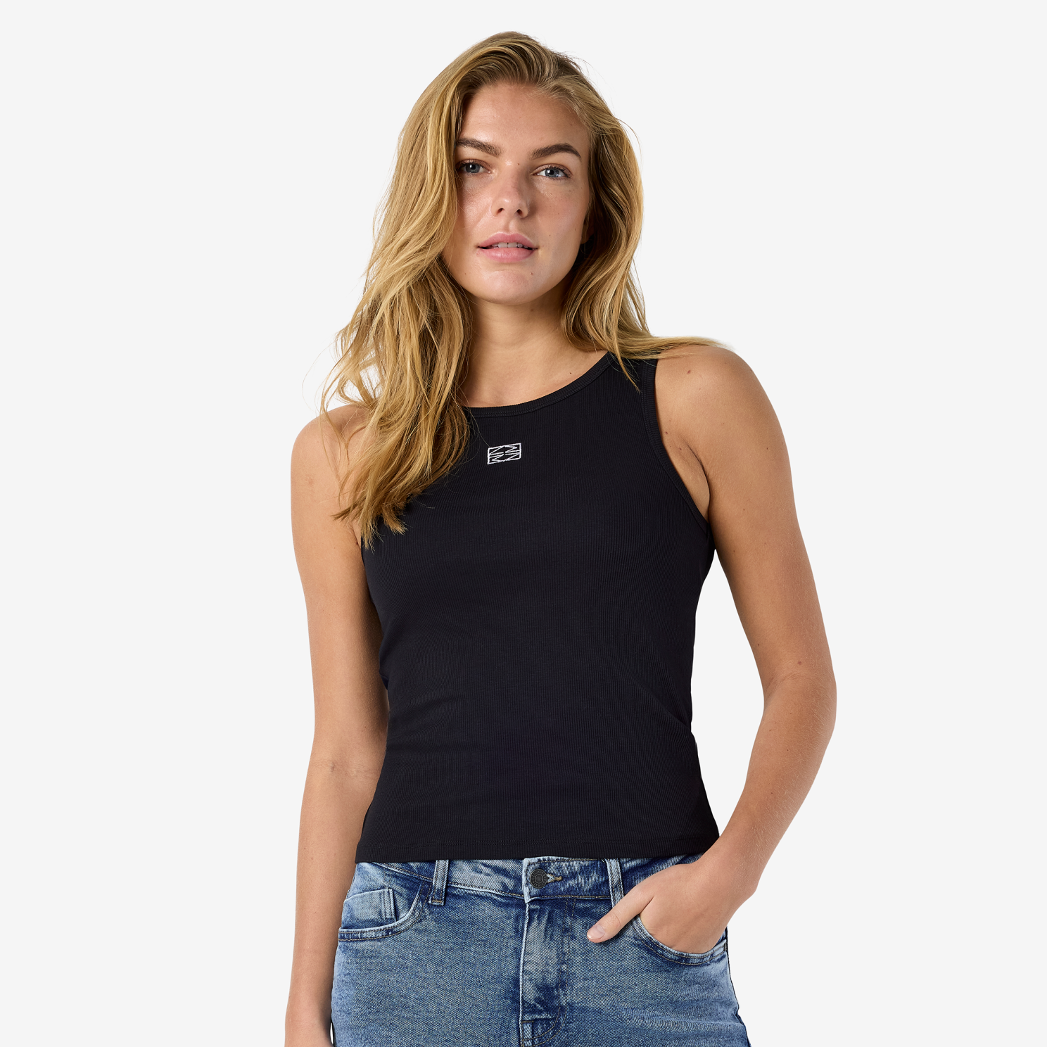 Noisy May Maya Dame Top Black White Emb   i Store Plus Size Størrelser