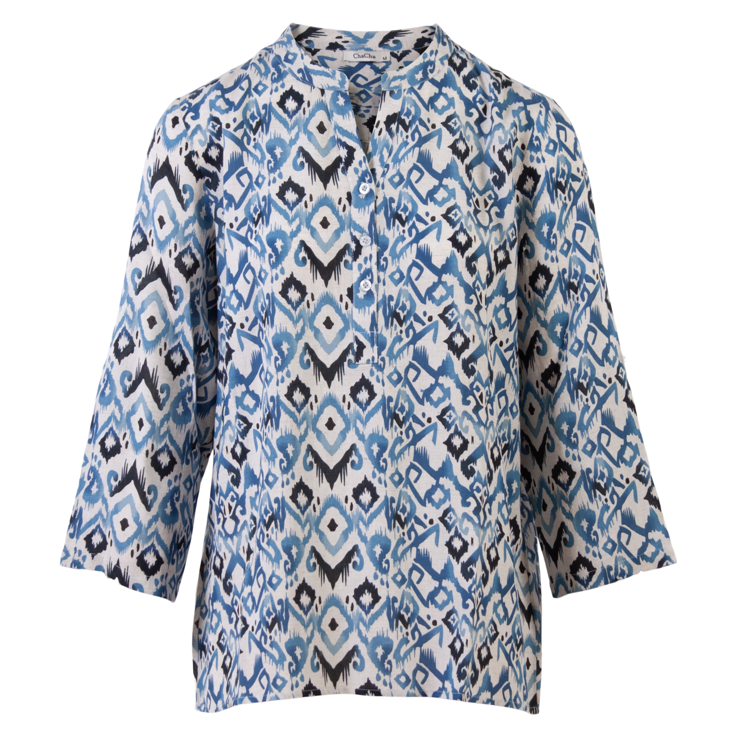Zbyz Plus Size Bluse til Damer – Blå med Knapper og Print
