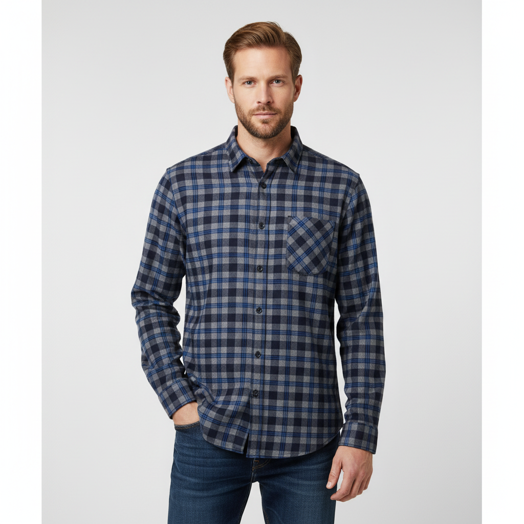 Klassisk Ternet Herreskjorte i Blå/Navy – Plus Størrelser