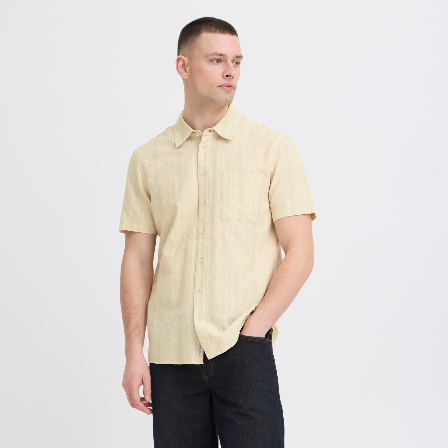 Blend Darius Herre Kortærmet Skjorte Oyster Gray    i Store Plus Size Størrelser