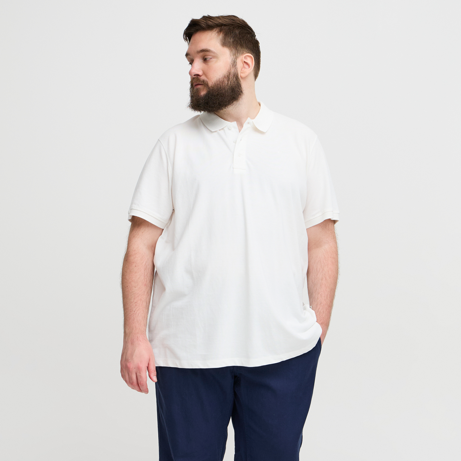 Blend Plus Size Polo til Mænd – Sne Hvid Elegance
