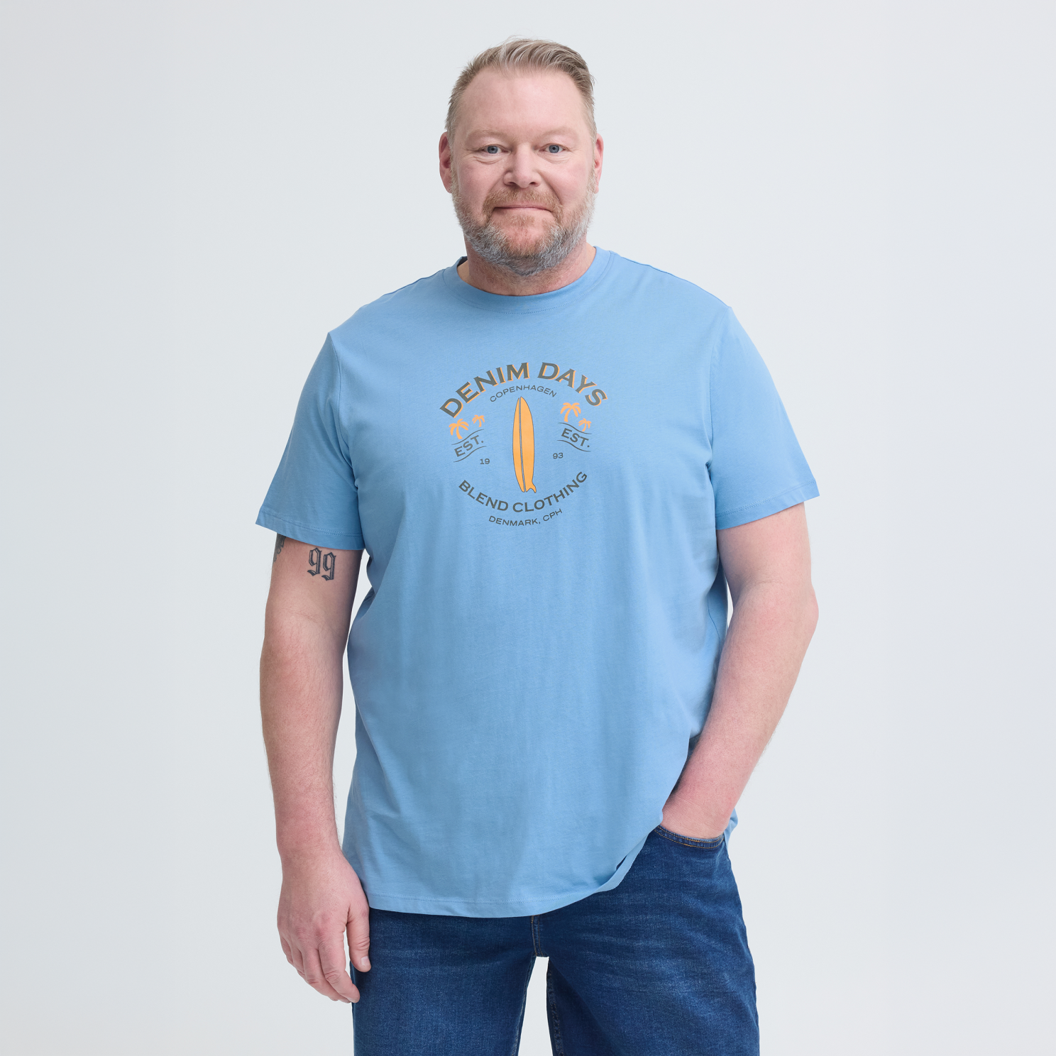 Blend Herre  -shirt Lichen Blue    i Store Plus Size Størrelser