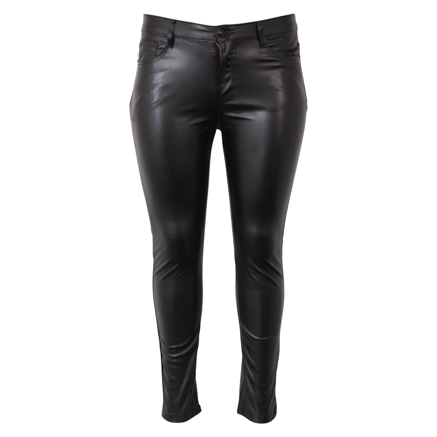 Plus Size Jeggings - Sorte PU Bukser med Bælte til Damer