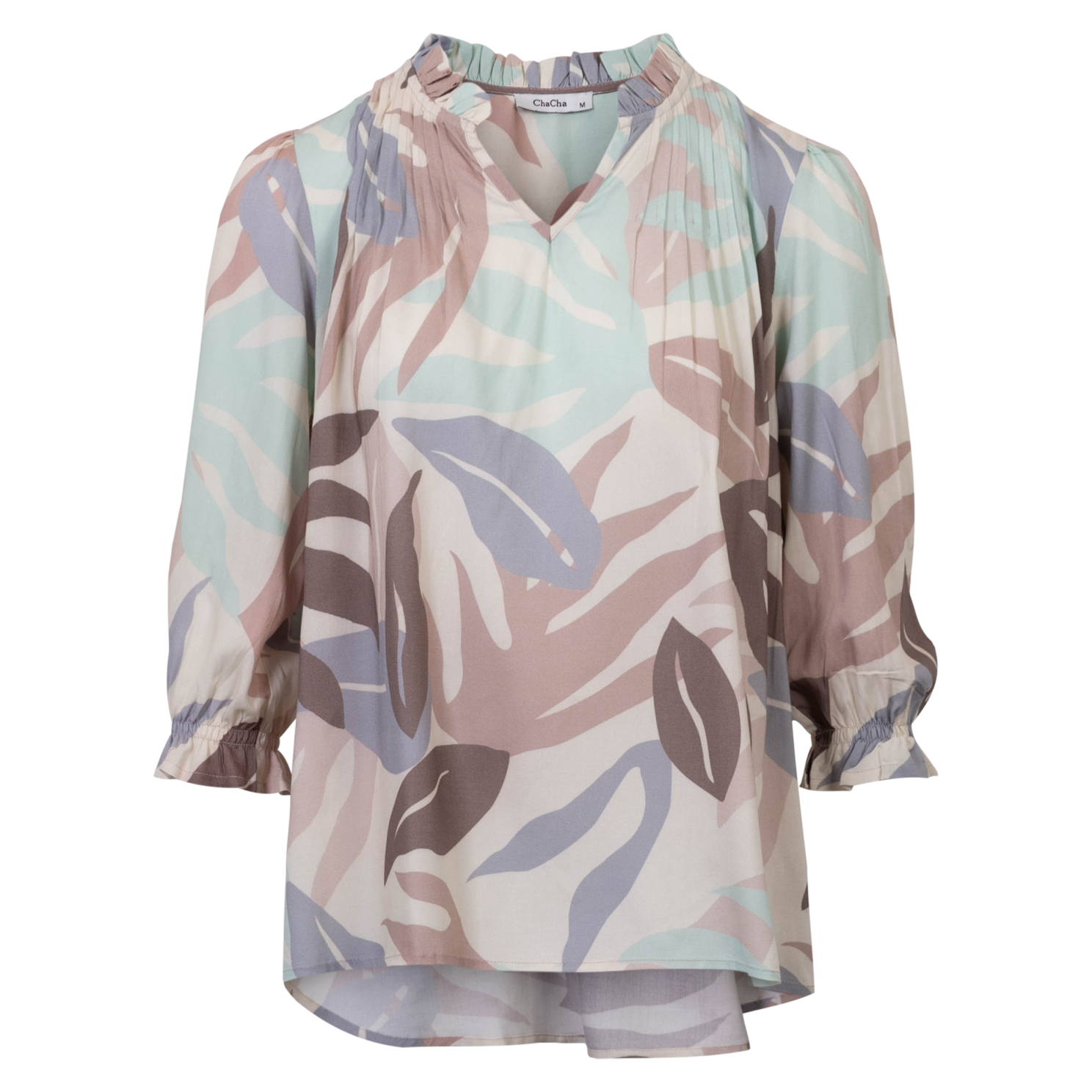 Chacha Dame Bluse Beige Aop   i Store Plus Size Størrelser
