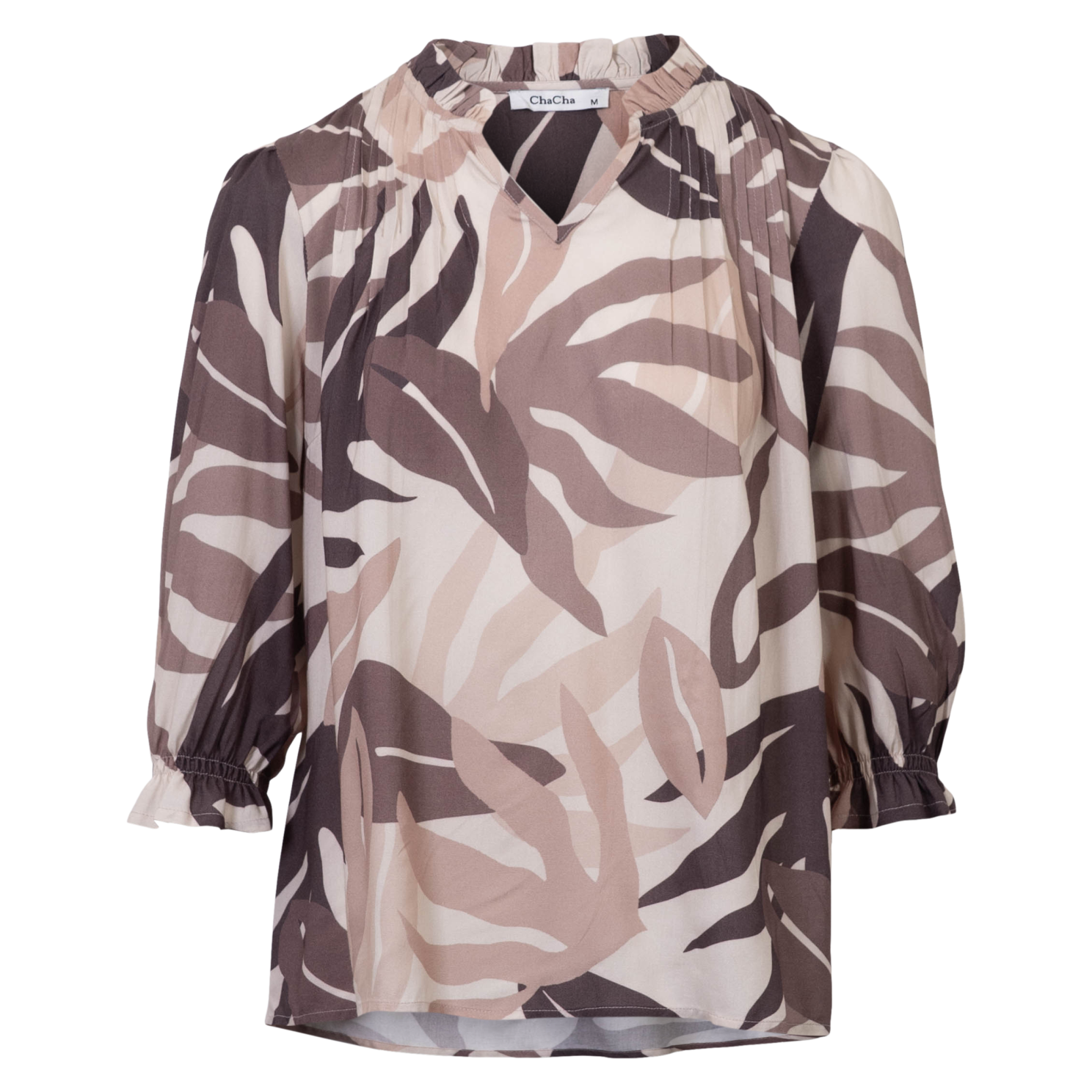Chacha Dame Bluse Brown Beige Aop   i Store Plus Size Størrelser