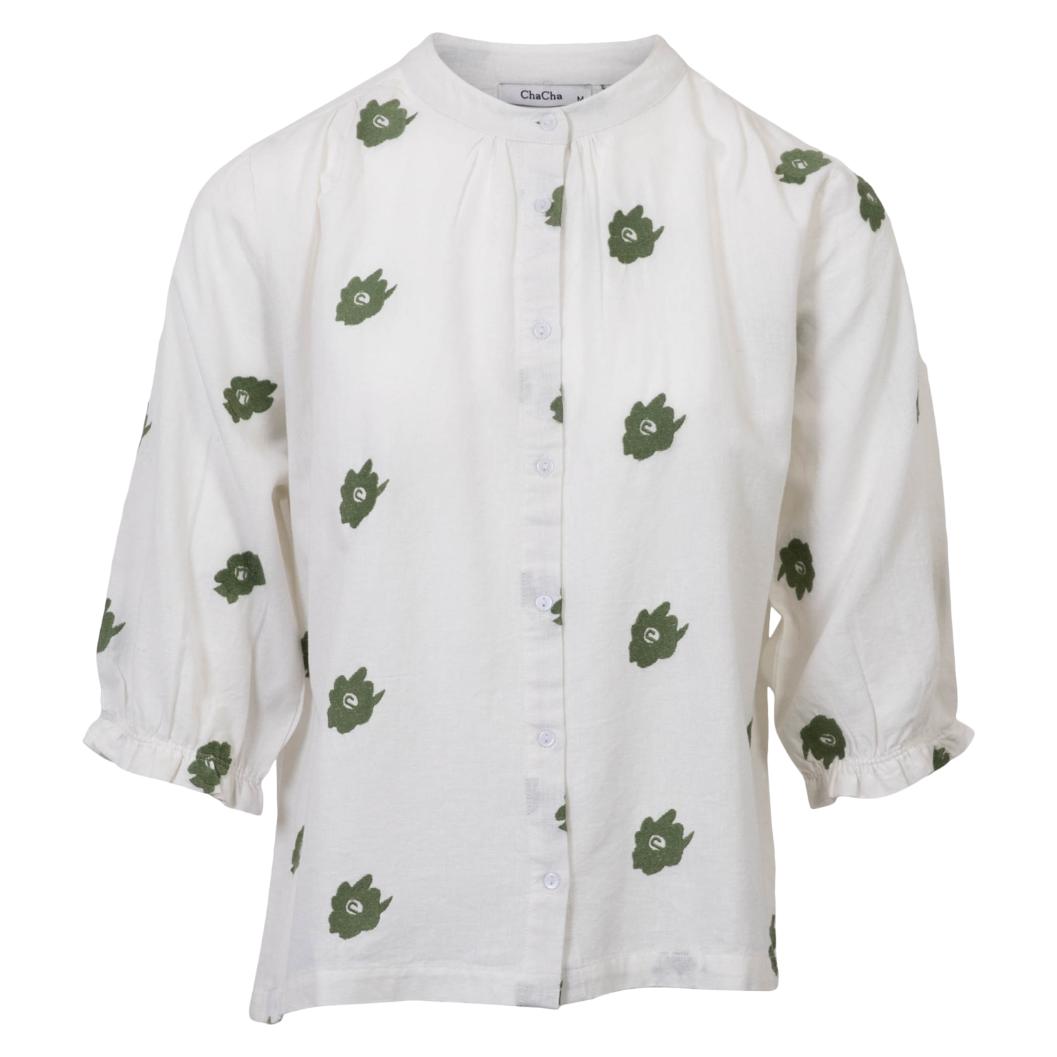 Chacha Dame Bluse Green Embroidery   i Store Plus Size Størrelser