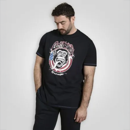 D555 Birkenhead Herre T-shirt – Navy Plus Size Tilbud