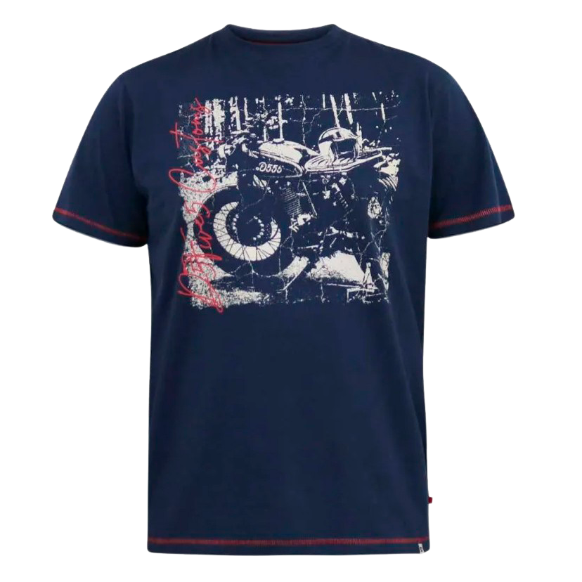 D5555 Bronson T-shirt med Motorcykelprint – Navy Tilbud