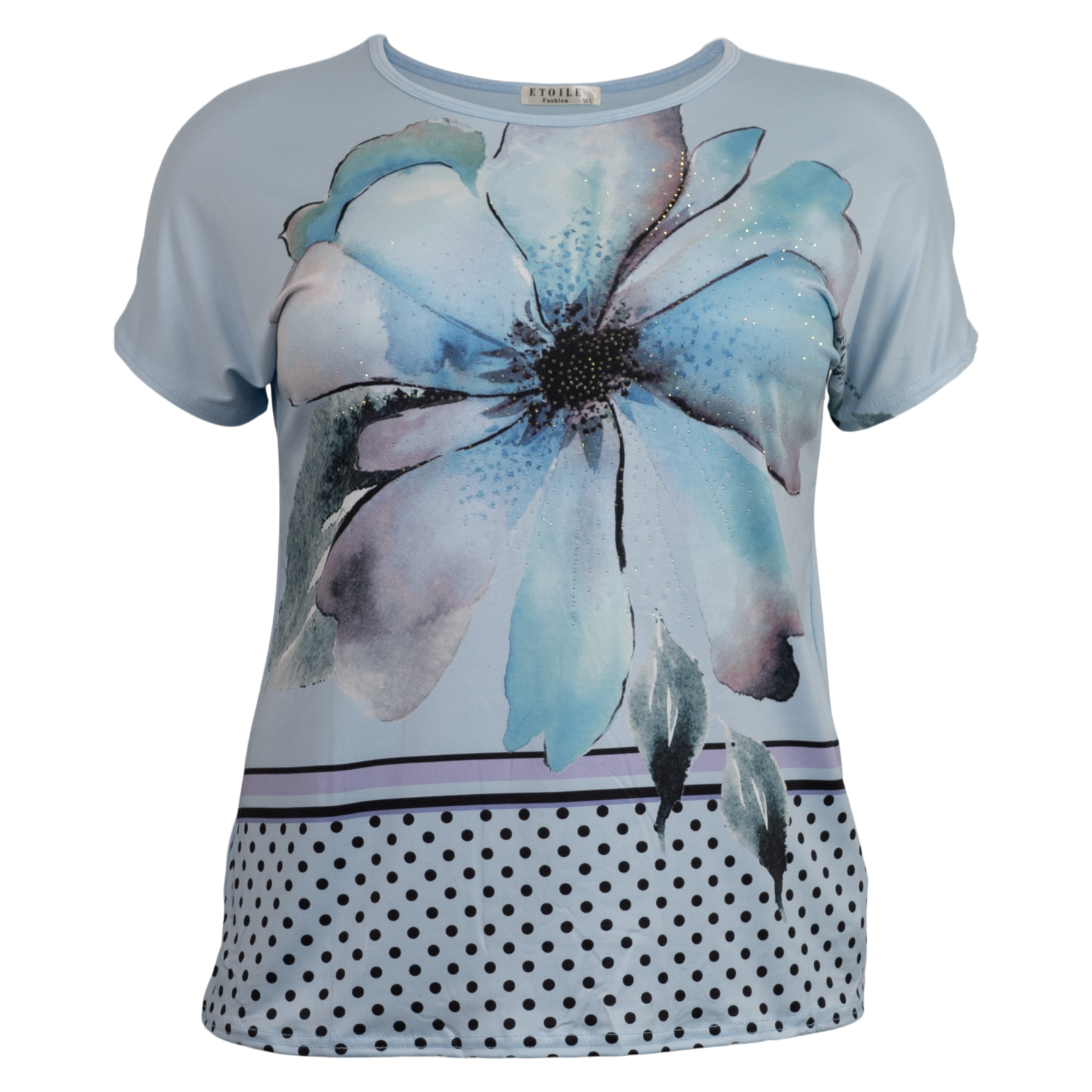 Etoile Dame  -shirt Lyseblå      i Store Plus Size Størrelser
