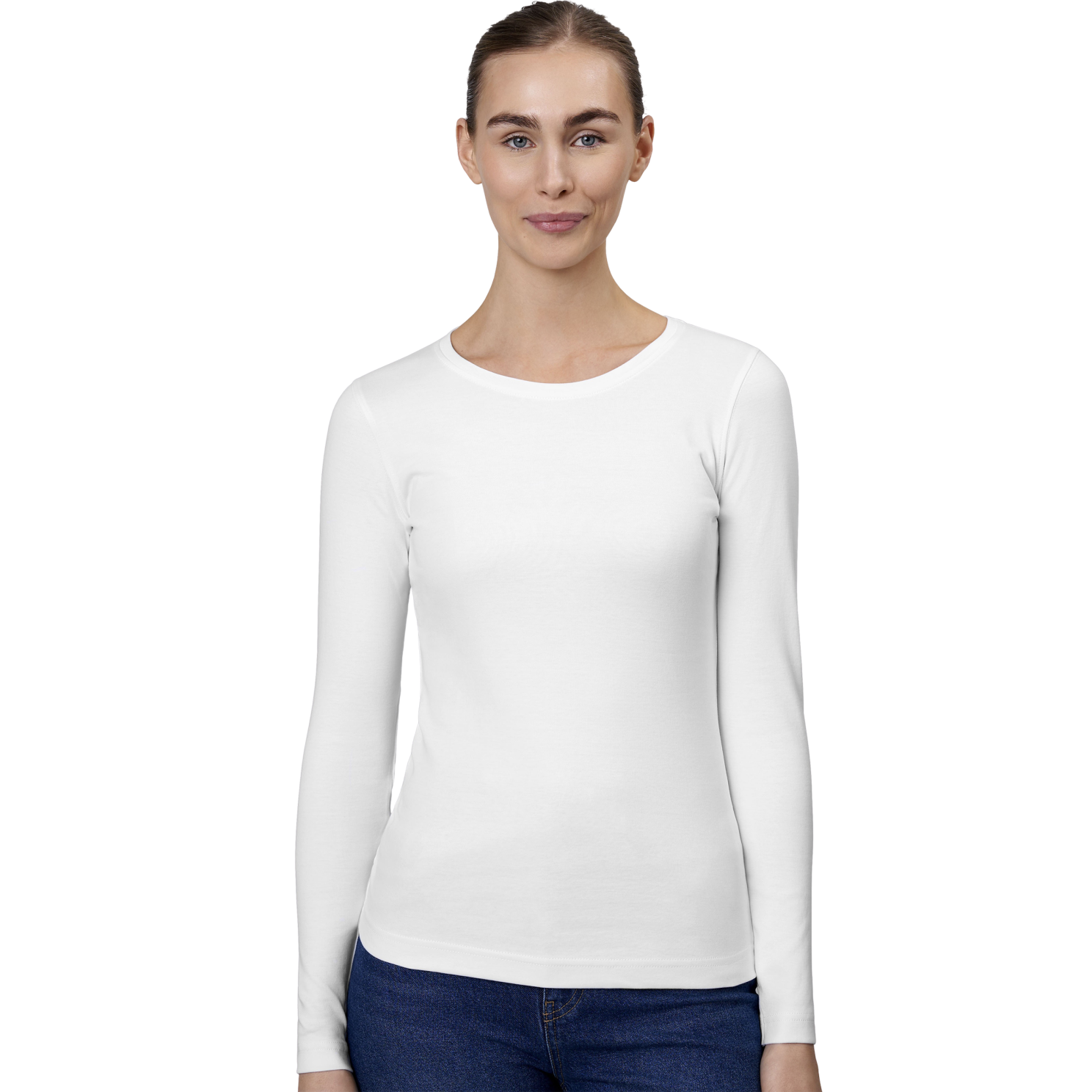 ID Interlock Plus Size Langærmet T-shirt til Dame – Hvid