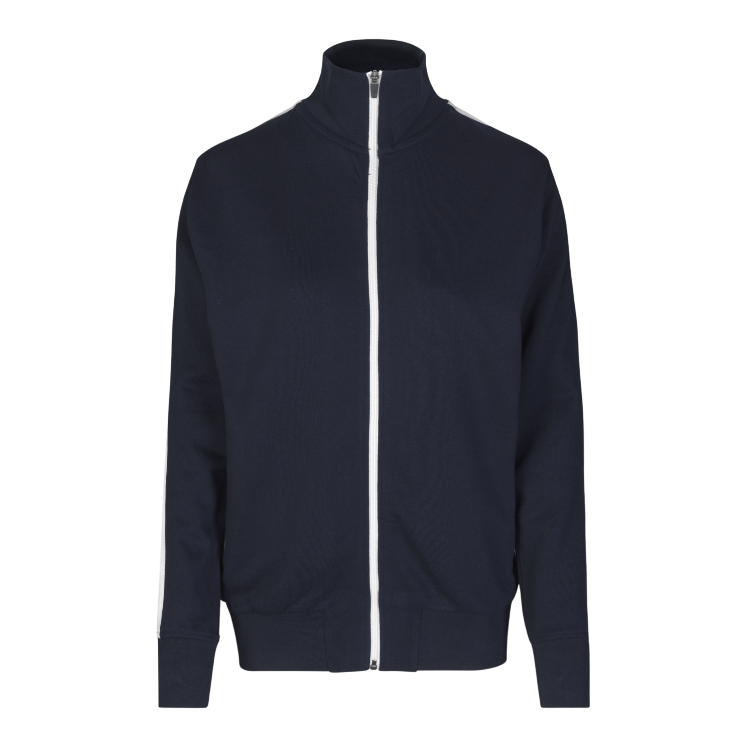 Sporty Lynlås Cardigan til Dame – Navy/Hvid Stil