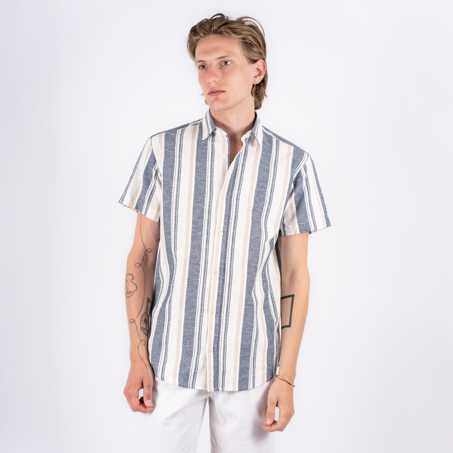 Marcus Aggasi Herre Kortærmet Skjorte   Hørmix Off White    i Store Plus Size Størrelser