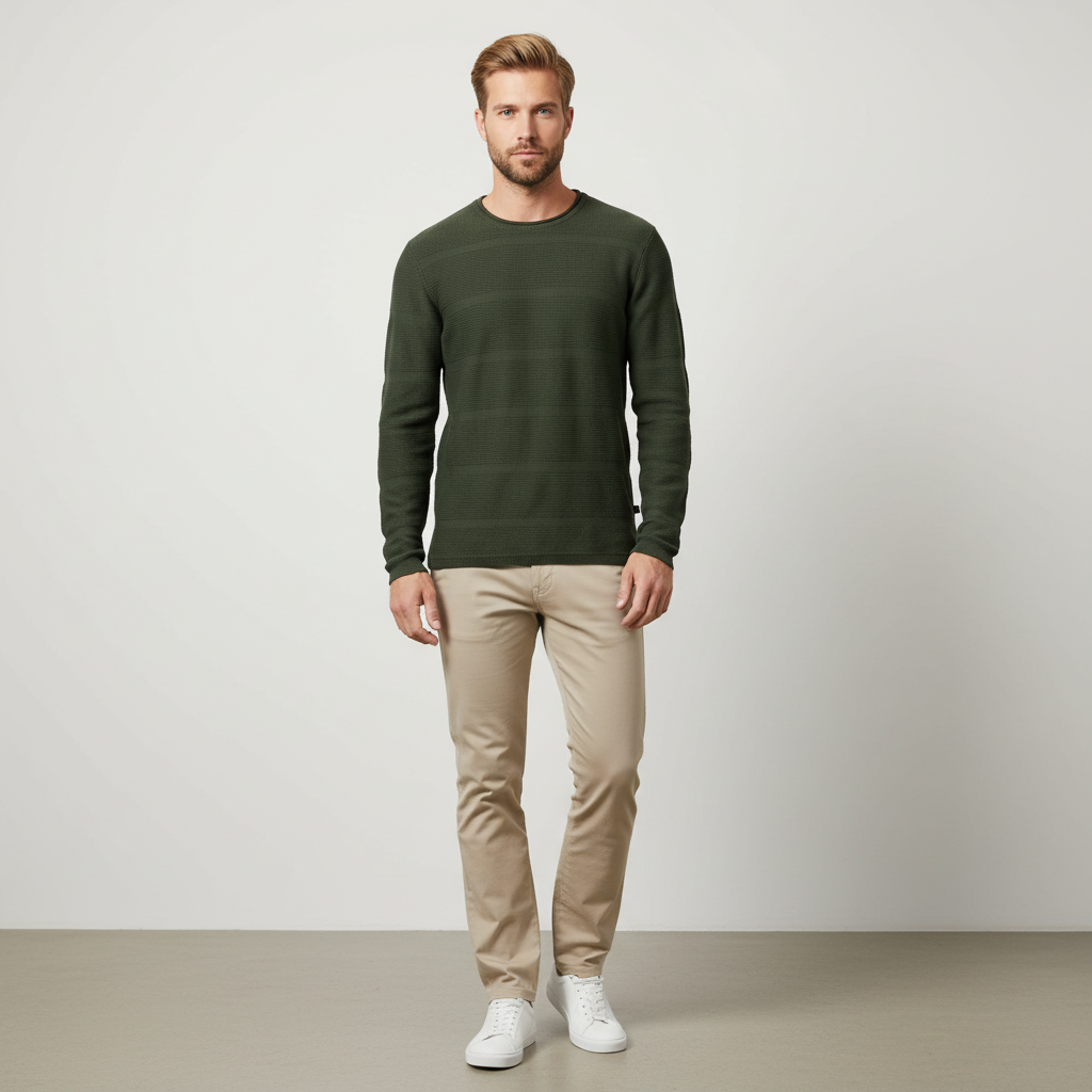 Marcus Kaisen Herre Striktrøje – Army Green på tilbud!