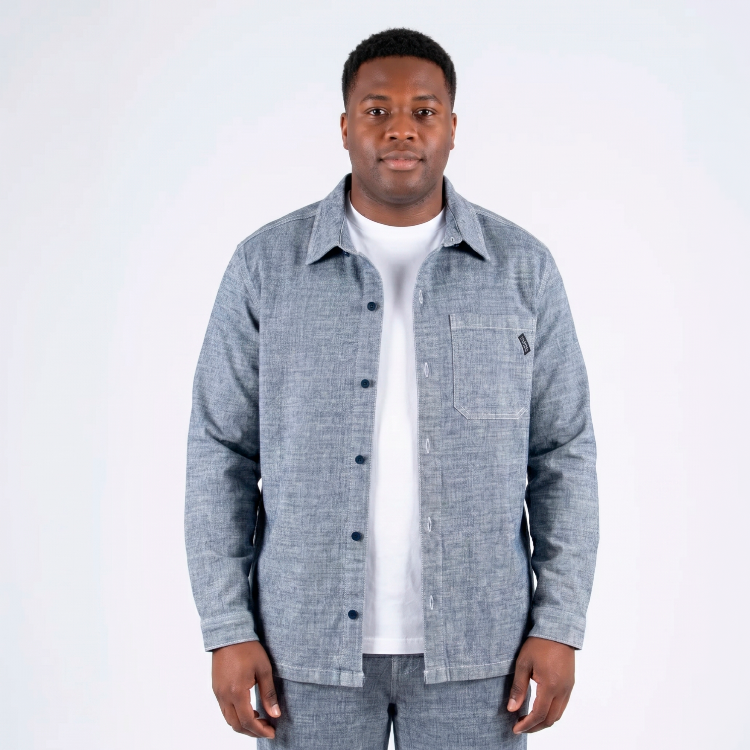 Marcus Penley Herre Overshirt Light Blue Wash    i Store Plus Size Størrelser