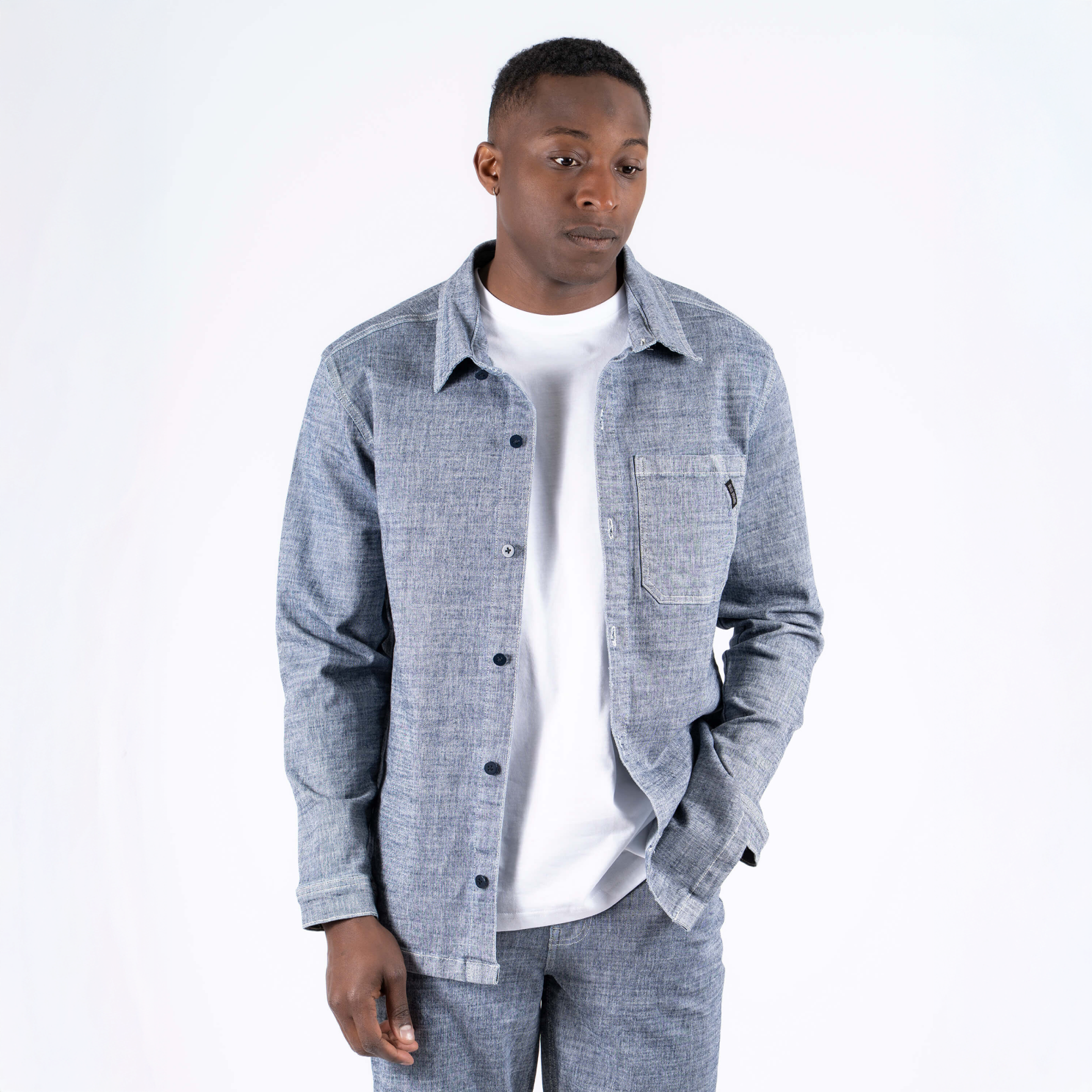 Marcus Penley Herre Skjorte Light Blue Wash    i Store Plus Size Størrelser