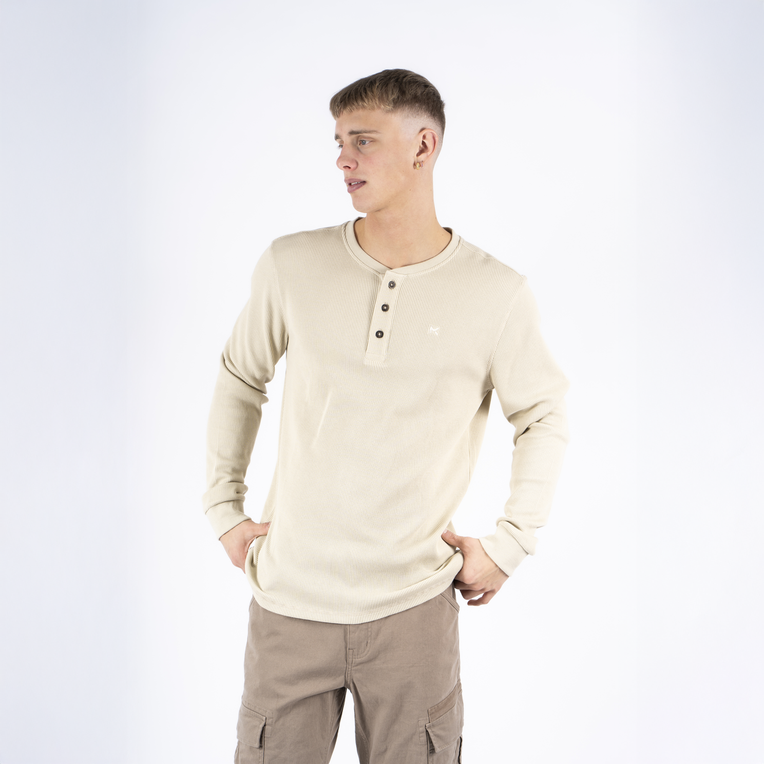 Marcus Ziggy Herre Langærmet T-shirt – Lys Sand Mix