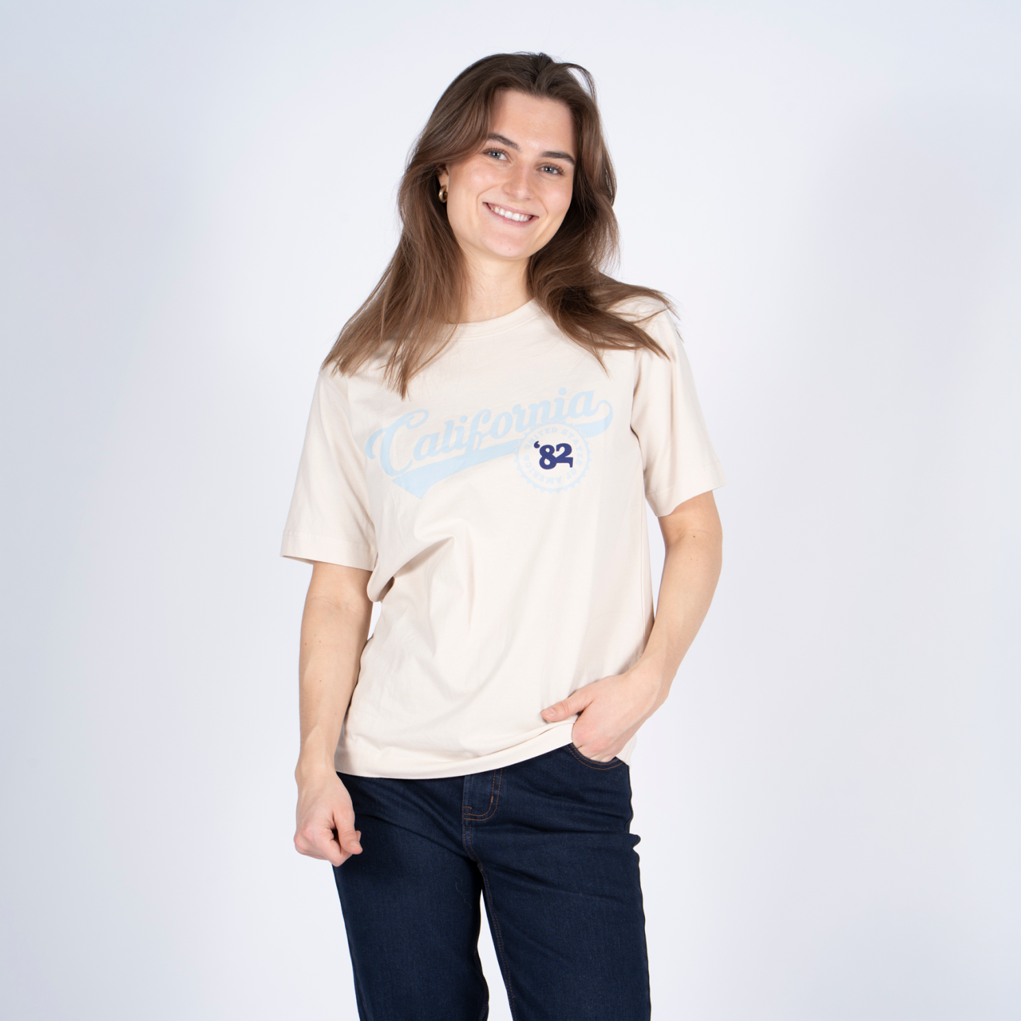 Sasia Billy Dame  -shirt Sandshell Beige   i Store Plus Size Størrelser