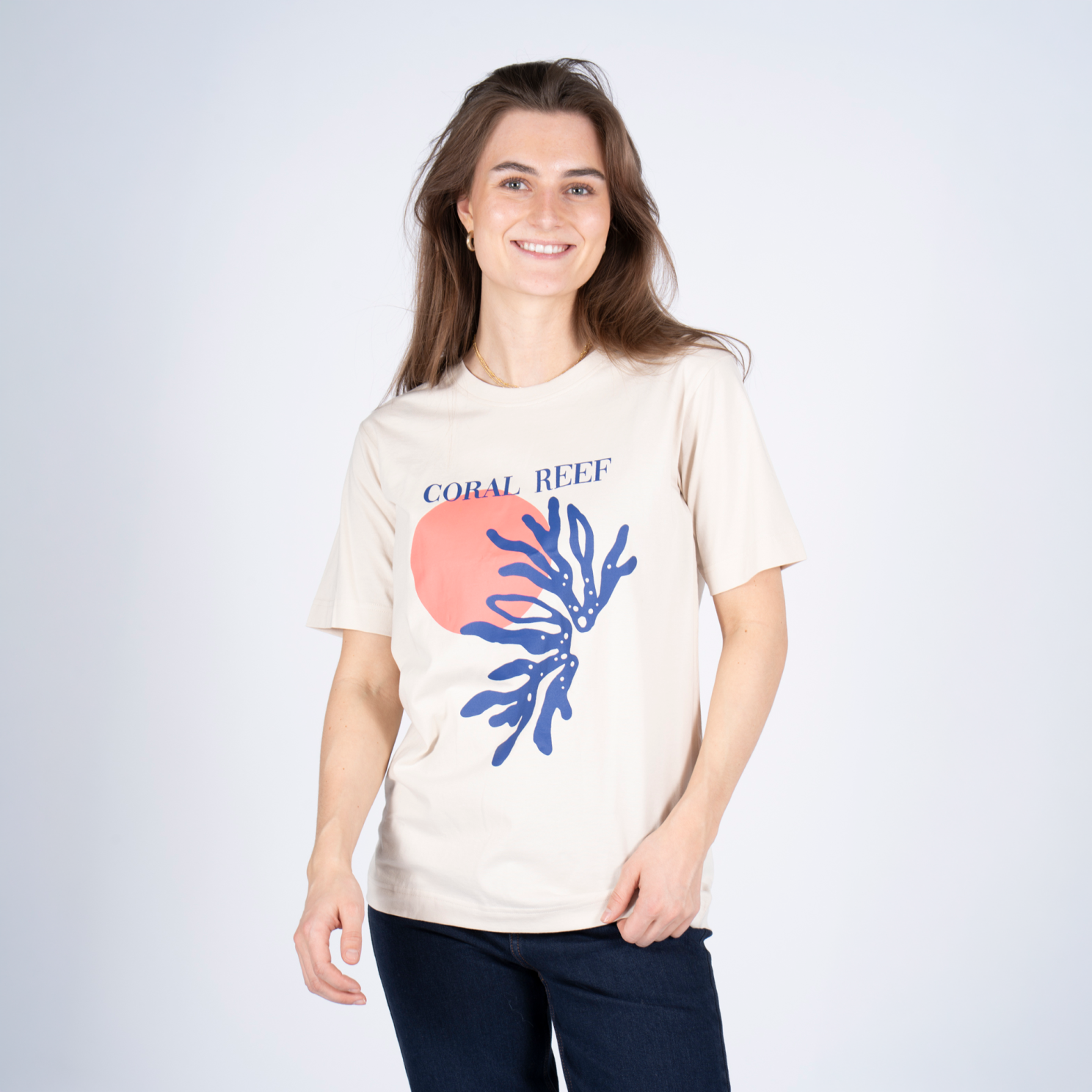 Sasia Dame  -shirt Sandshell Beige   i Store Plus Size Størrelser