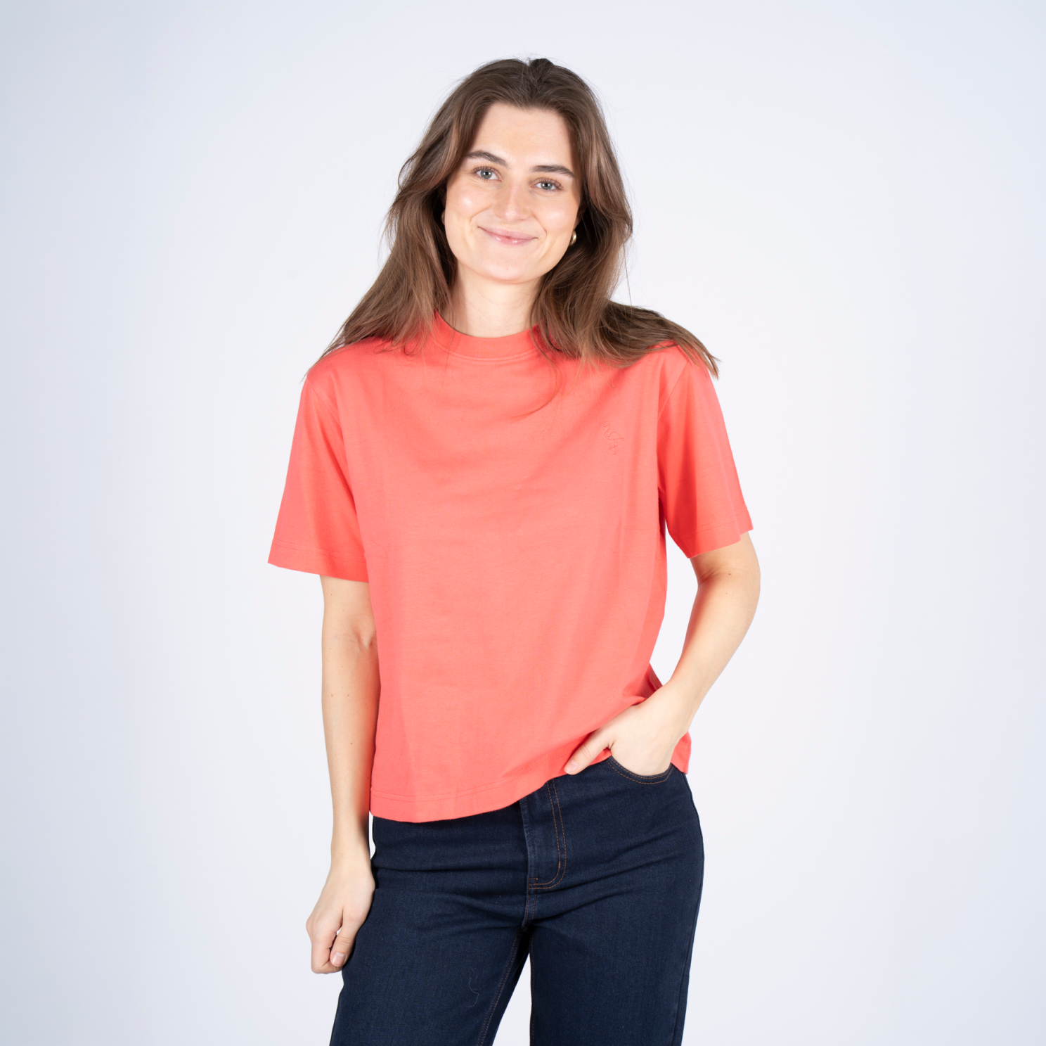 Sasia Sunday Dame  -shirt Calypso Coral Red    i Store Plus Size Størrelser