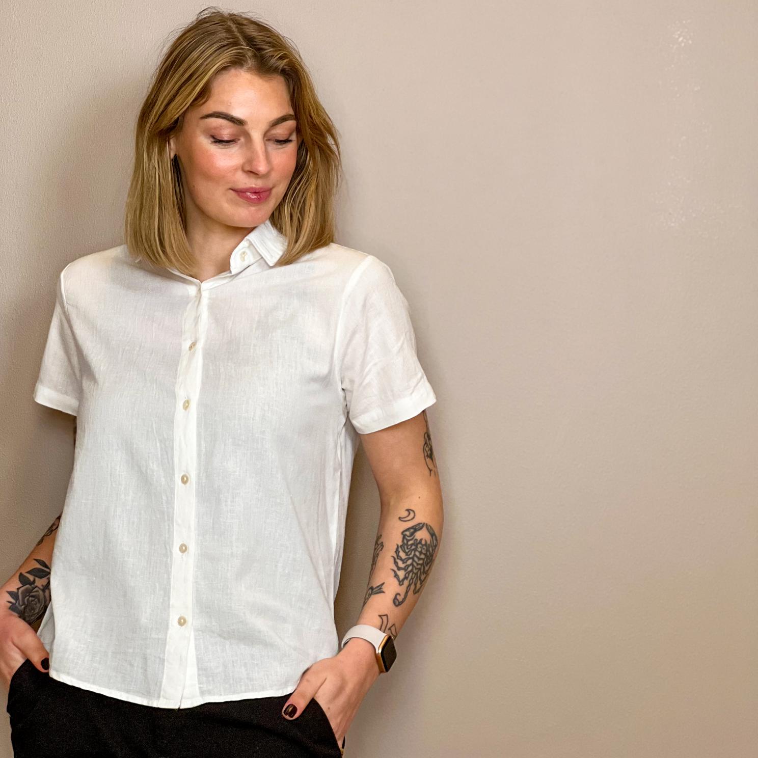 Elegant Hvid Kortærmet Skjorte til Plus Size Damer