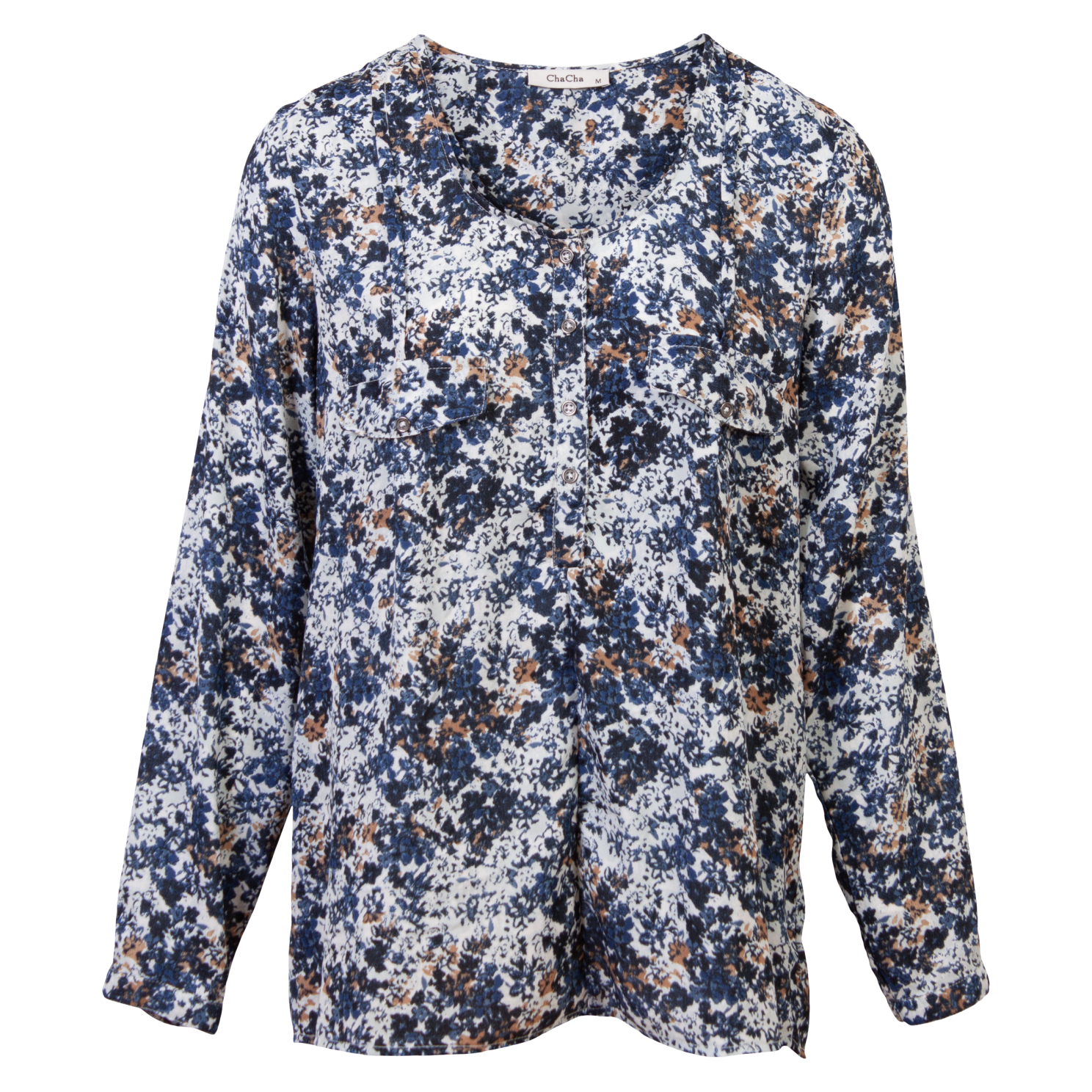 Elegant Plus Size Bluse med Mønster og Knapper til Kvinder