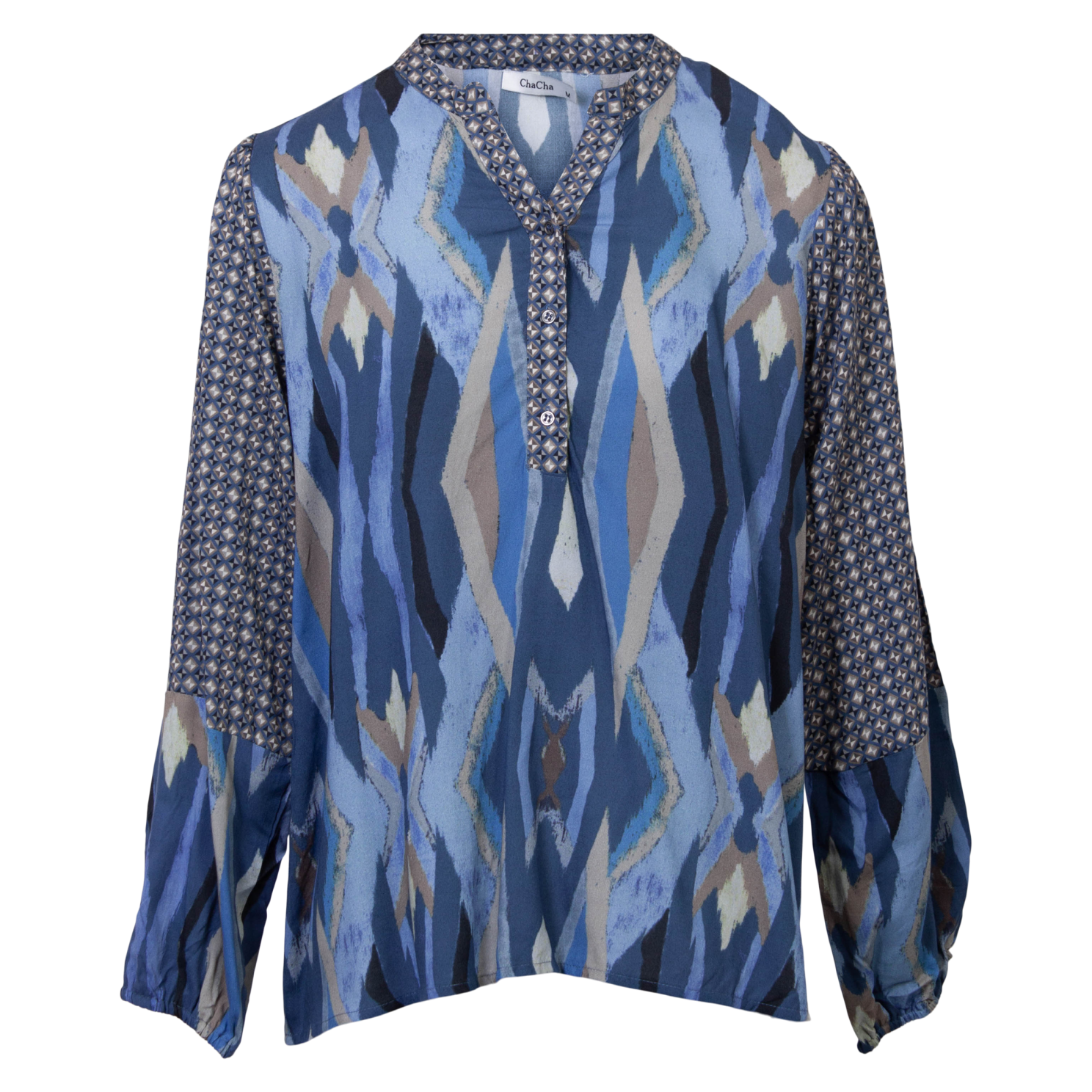 Elegant Plus Size Bluse til Dame – Blå Mønsterdesign
