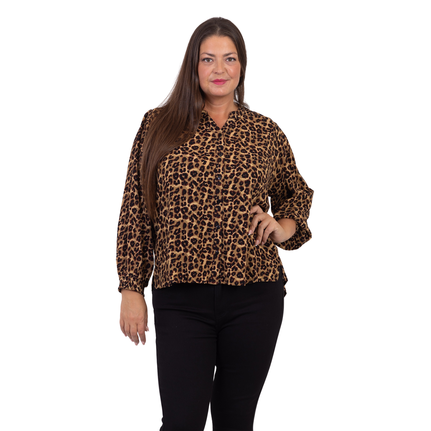 Elegant brun leopardprint bluse til plus size kvinder