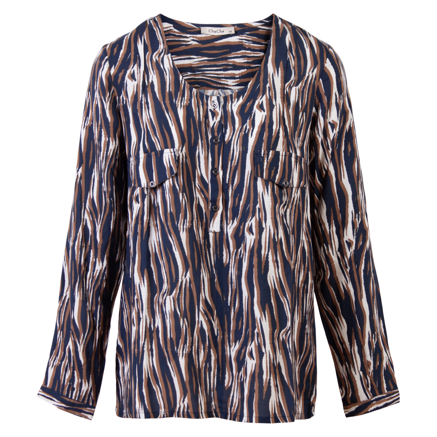Elegant Plus Size Bluse til Dame – Navy med Knapper