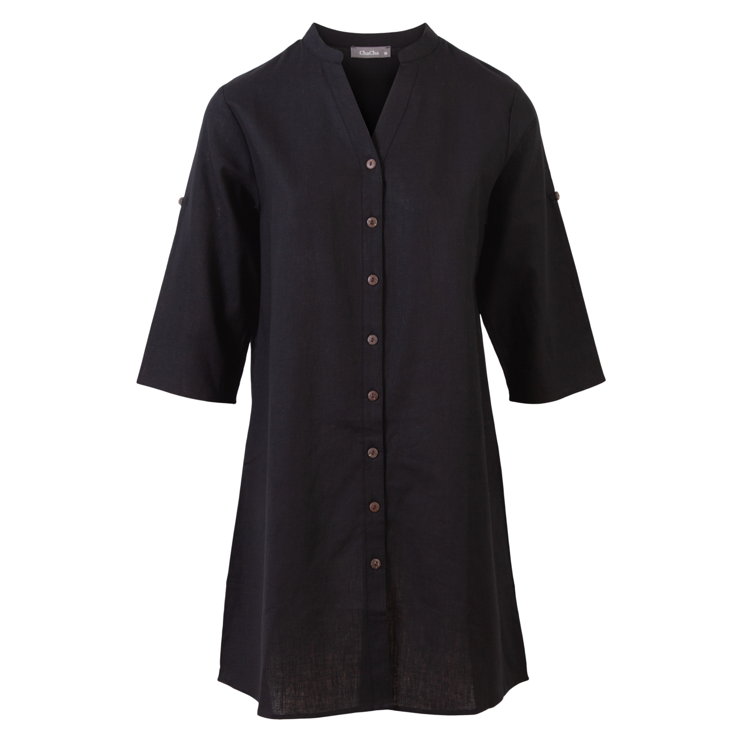 Elegant Plus Size Tunika med Knaplukning – Sort Stilfuld