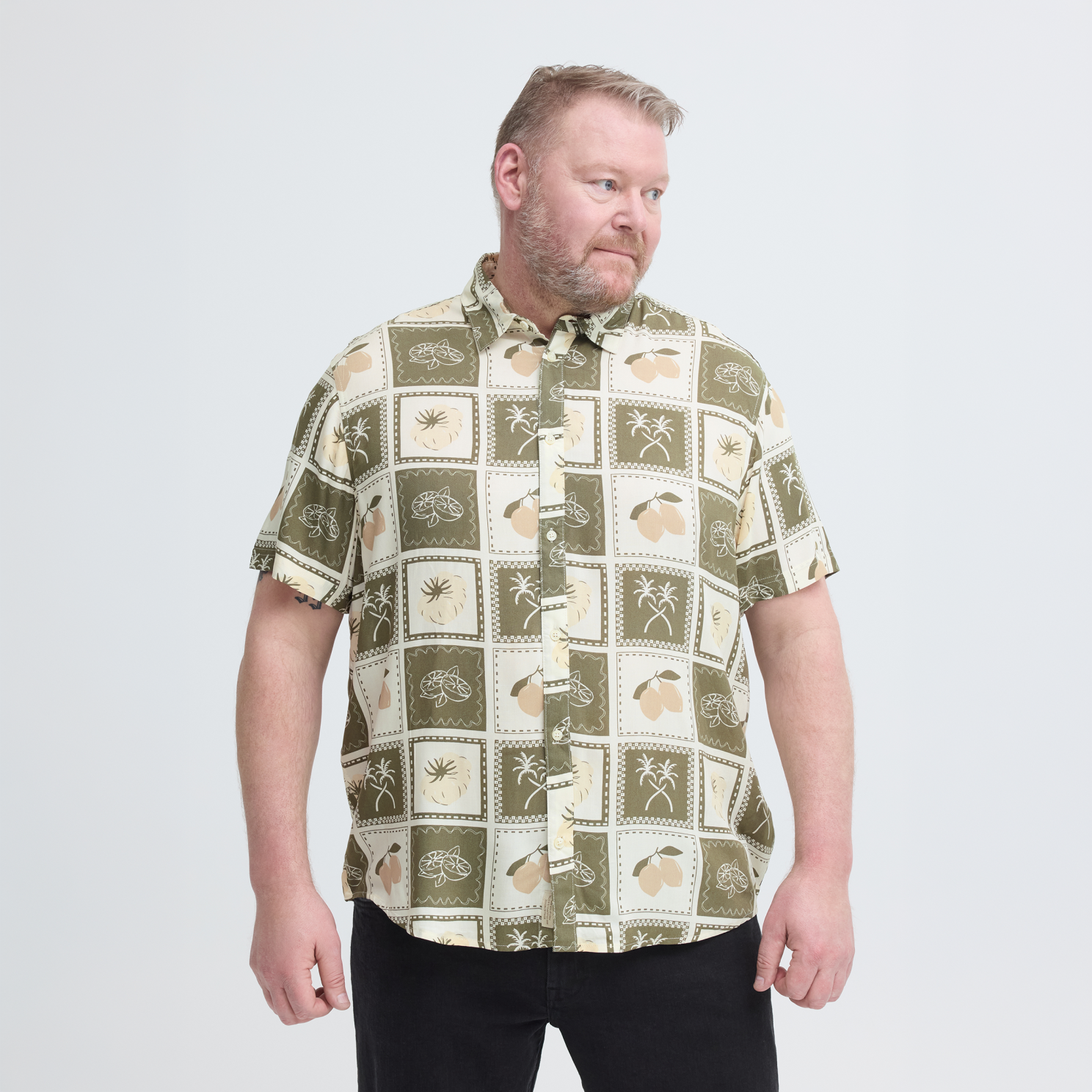 Blend Aran Herre Kortærmet Skjorte Dusty Olive    i Store Plus Size Størrelser
