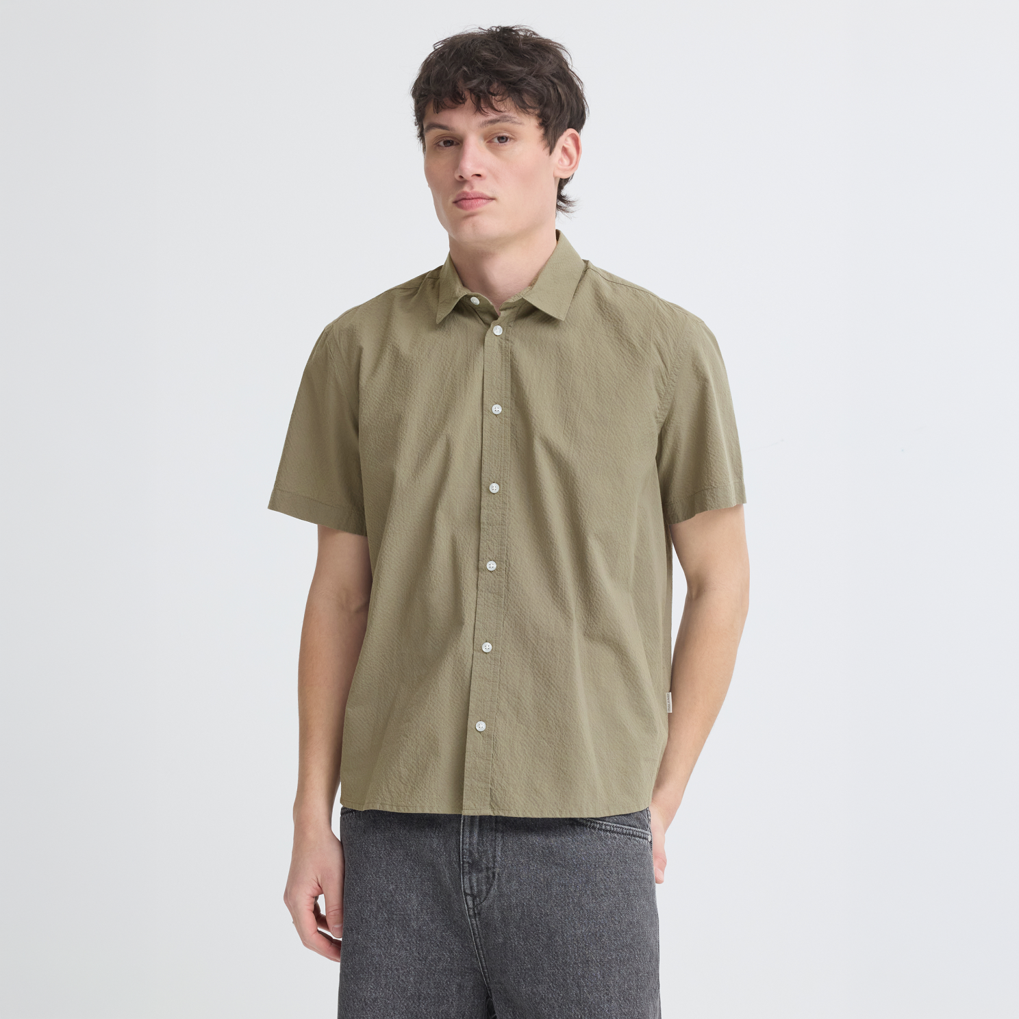 Blend Avan Herre Kortærmet Skjorte Dusty Olive   i Store Plus Size Størrelser
