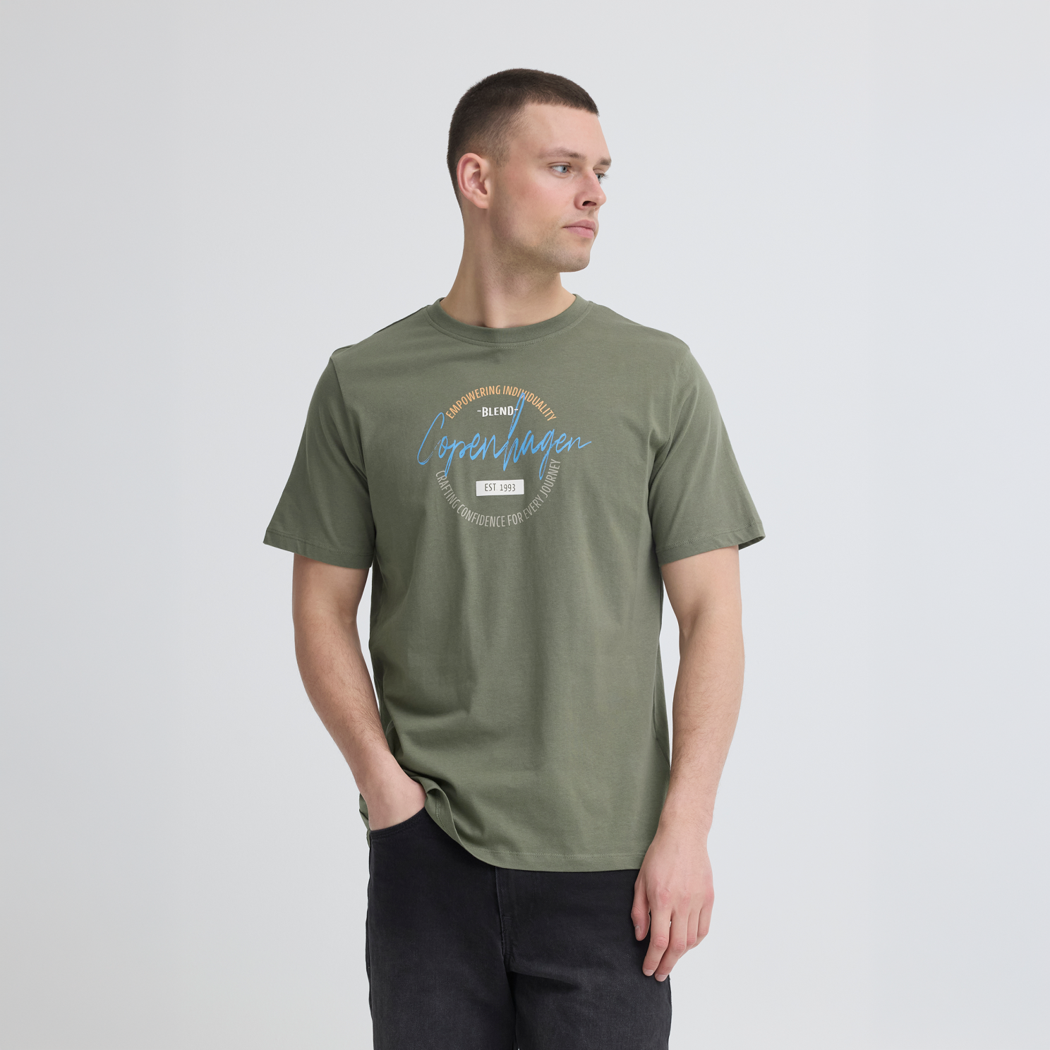 Blend Herre  -shirt Dusty Olive   i Store Plus Size Størrelser