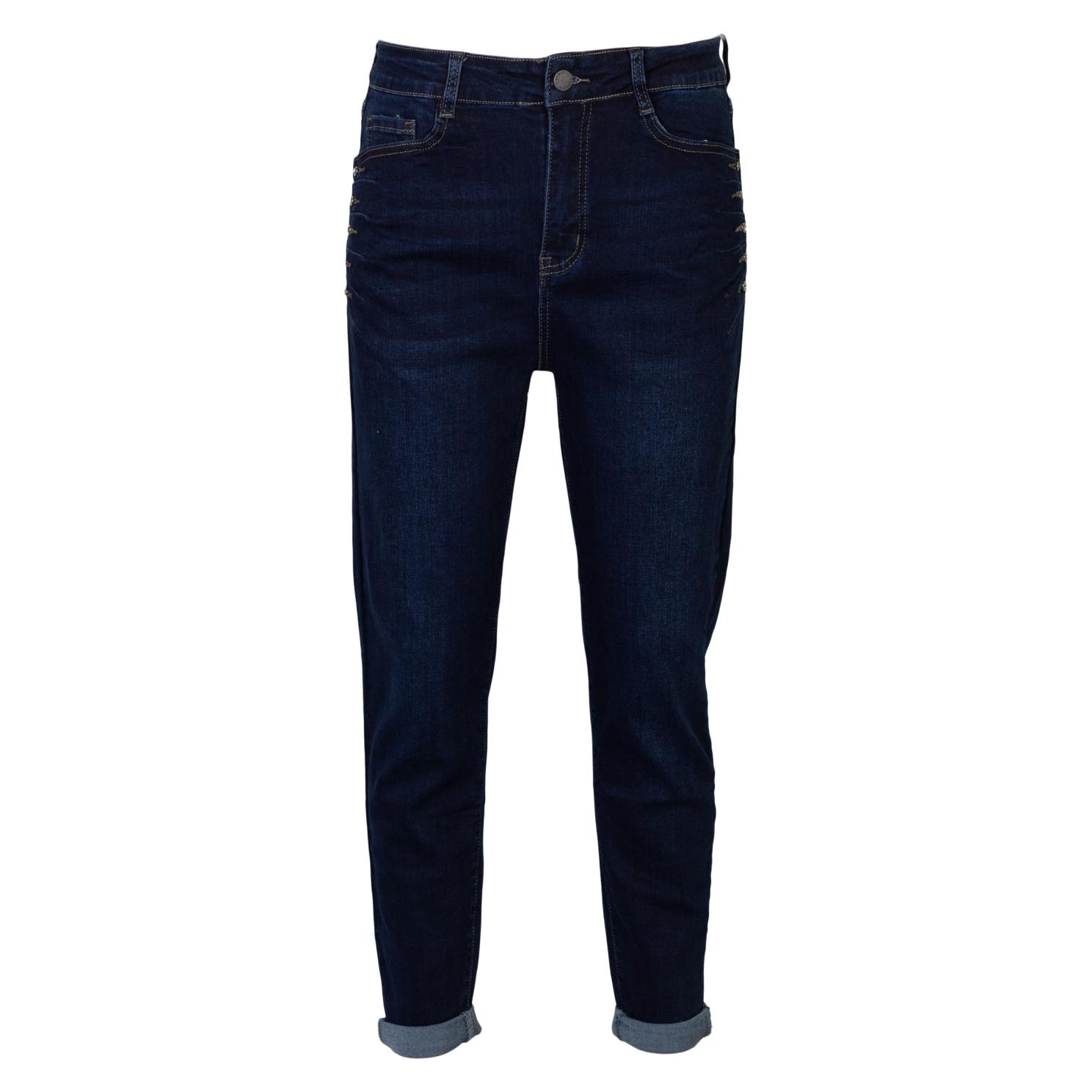 Mørkeblå Plus Size Stretch Jeans med Elegante Detaljer