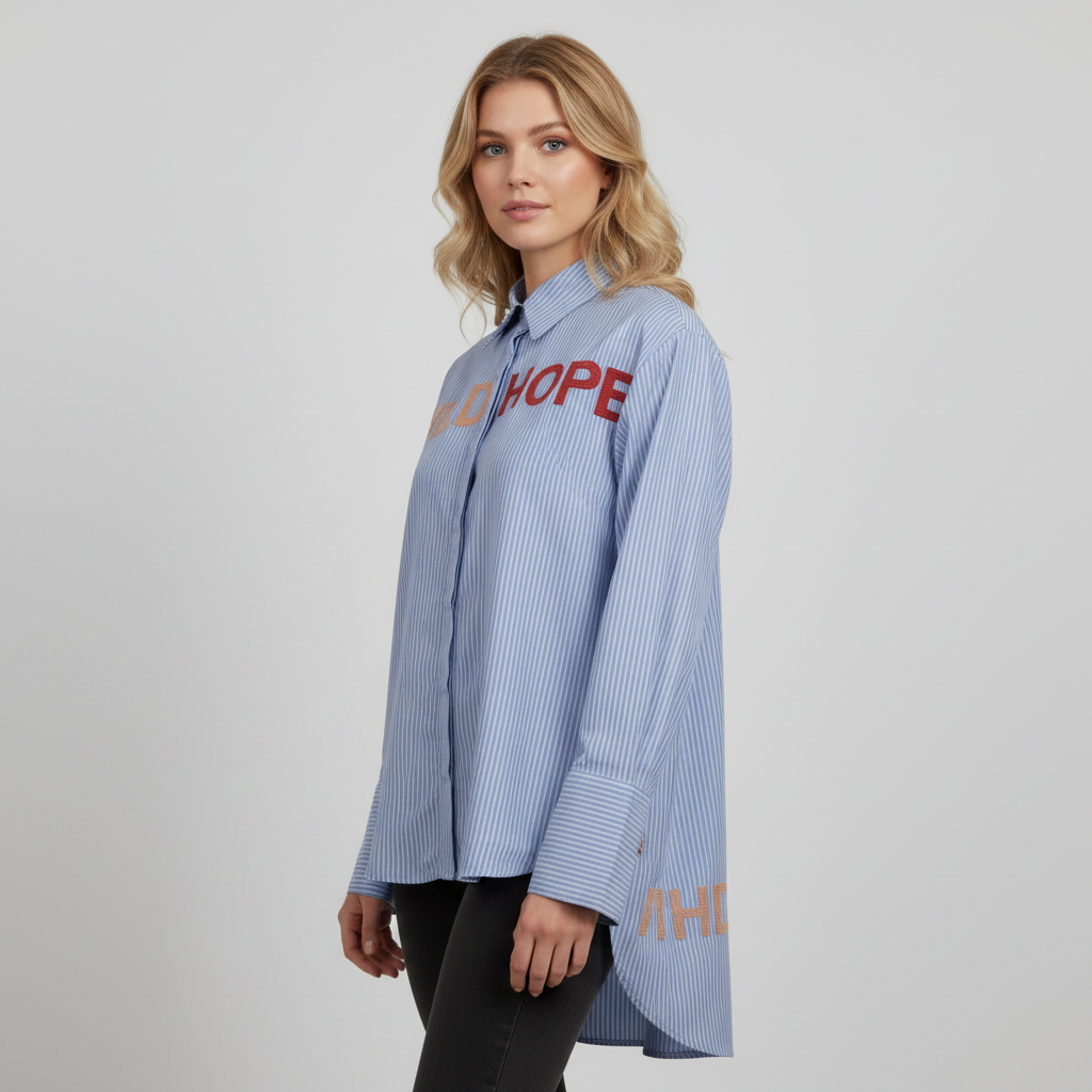 Dame Skjorte Blue Stripe   i Store Plus Size Størrelser