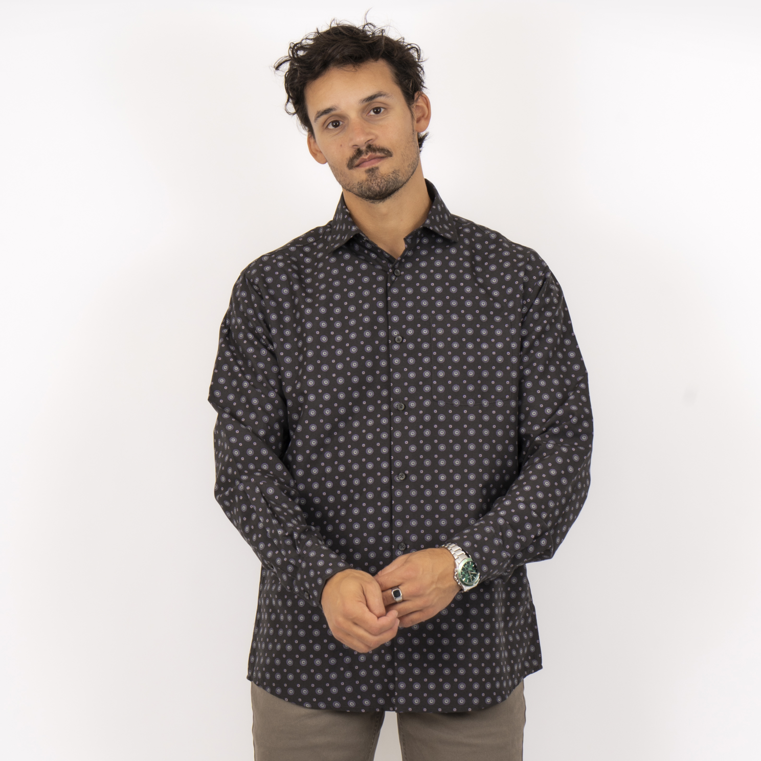 Carnét Bernhard Herreskjorte i Charcoal – Plus Size Tilbud