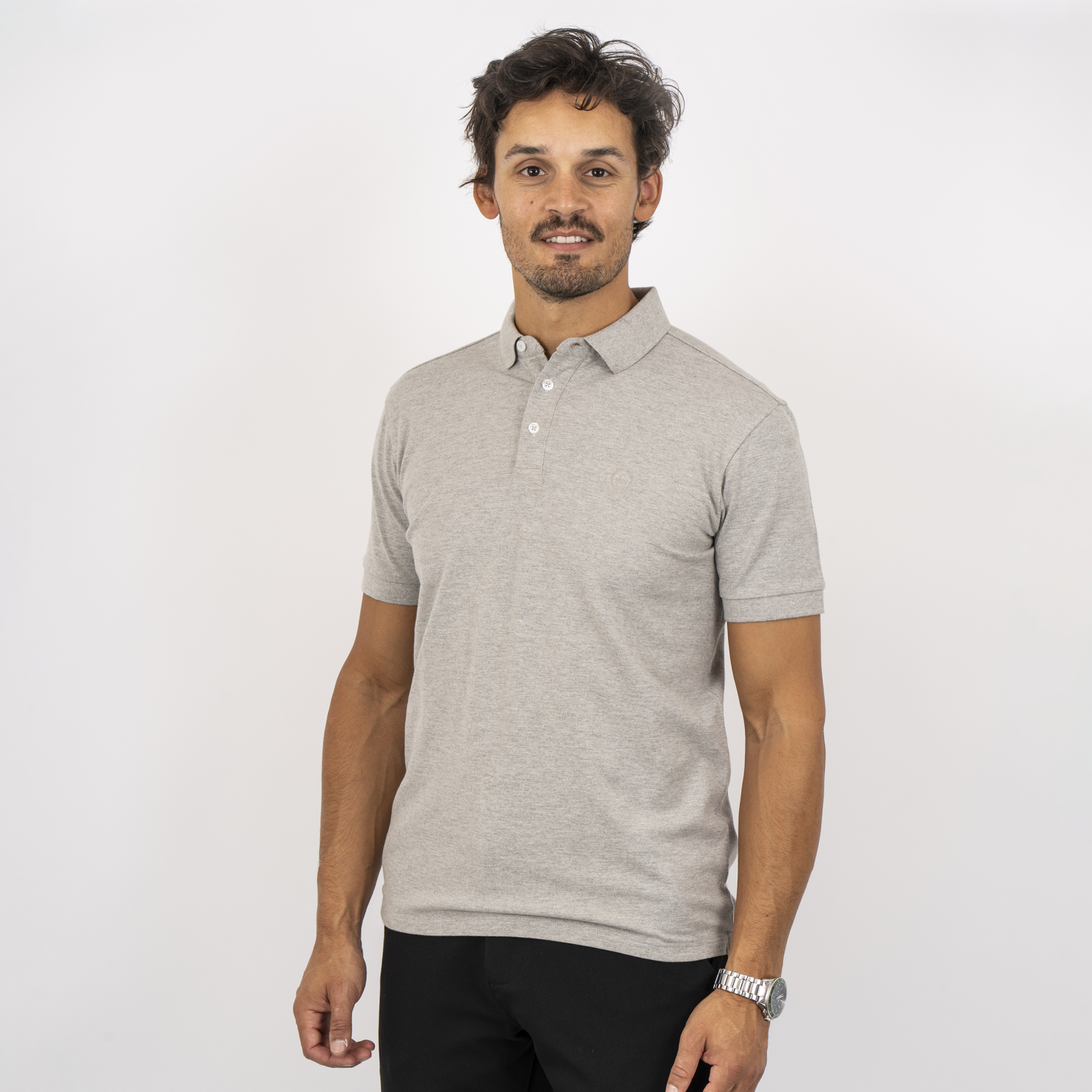 Elegant Herre Polo i Grå Melange - Tidløs Stil