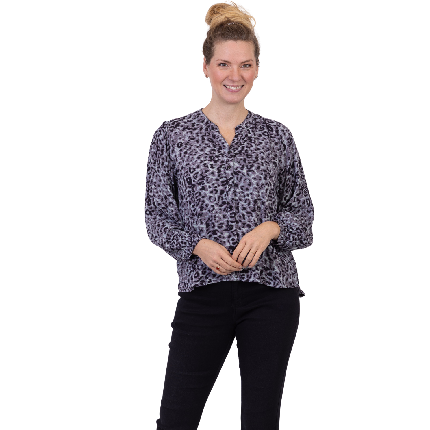 Elegant Plus Size Bluse med Leopardprint til Kvinder