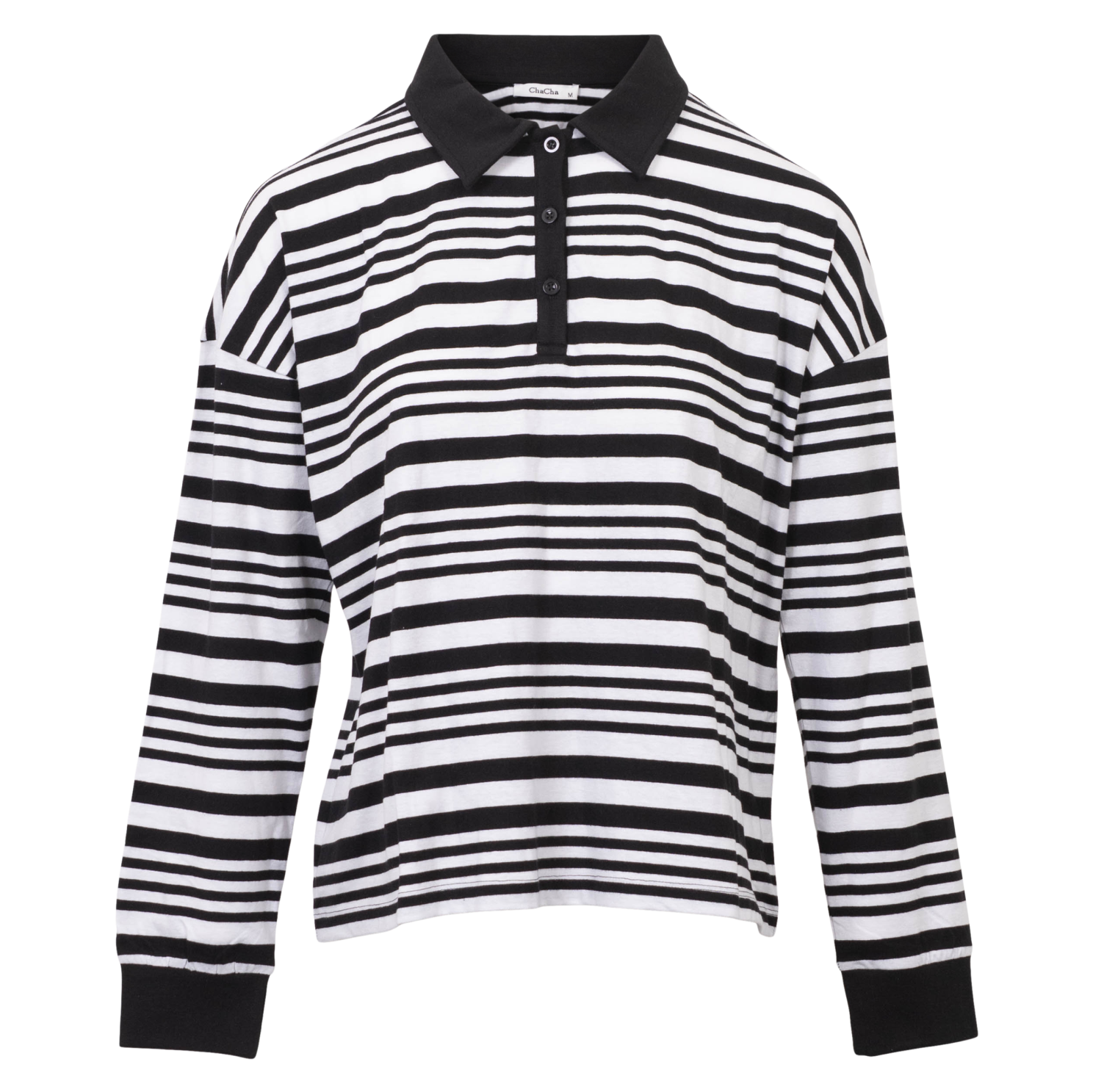 Chacha Dame Bluse – Sort/Hvid Plus Size Tilbud!