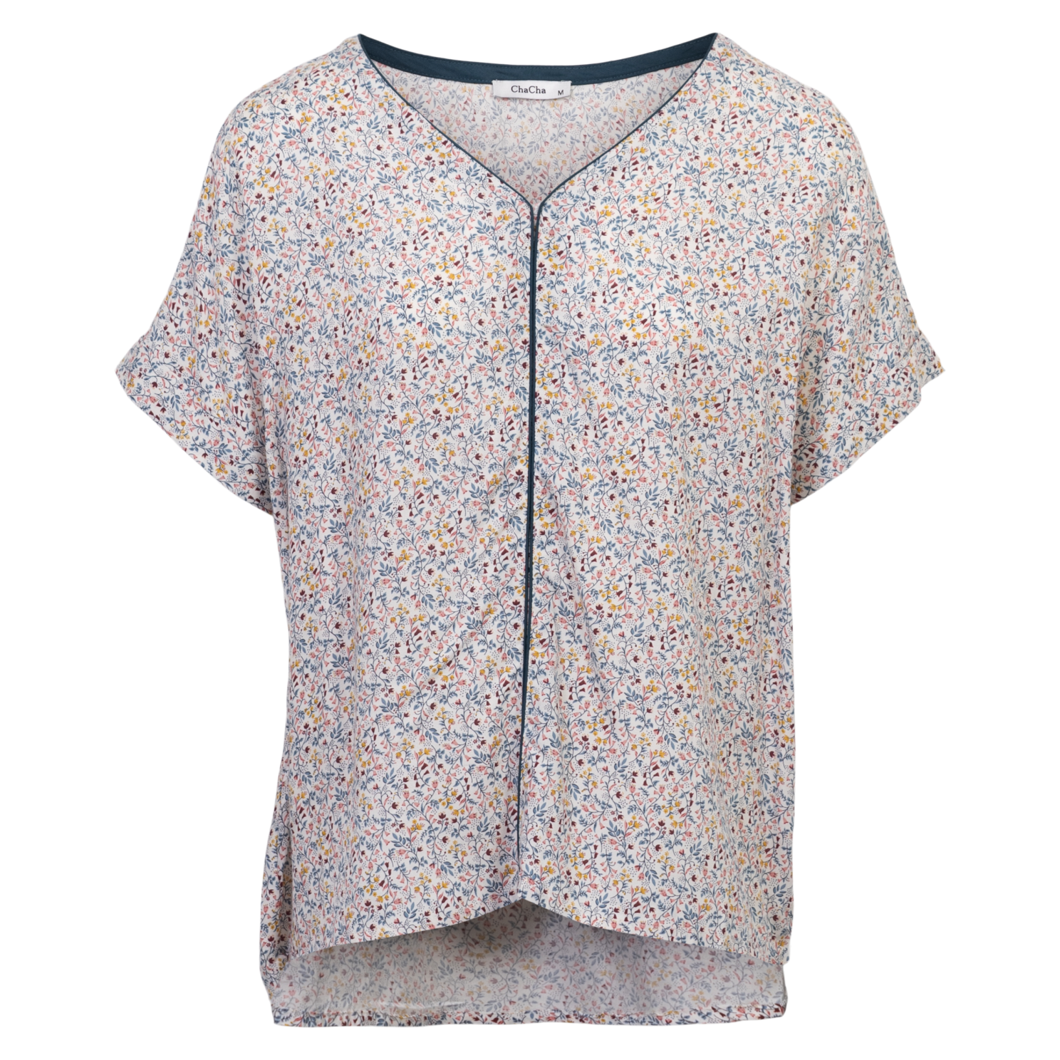 Chacha Plus Size Bluse i Offwhite med Blomsterprint - Udsalg!