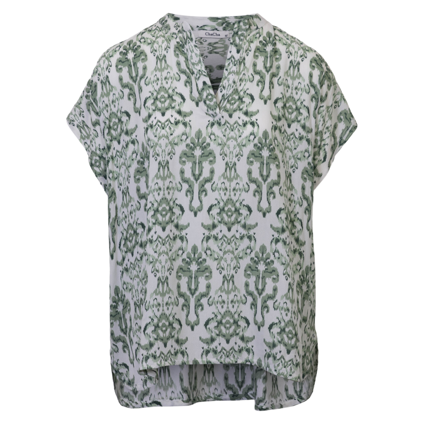 Chacha Dame Kortærmet Bluse Green Combo    i Store Plus Size Størrelser