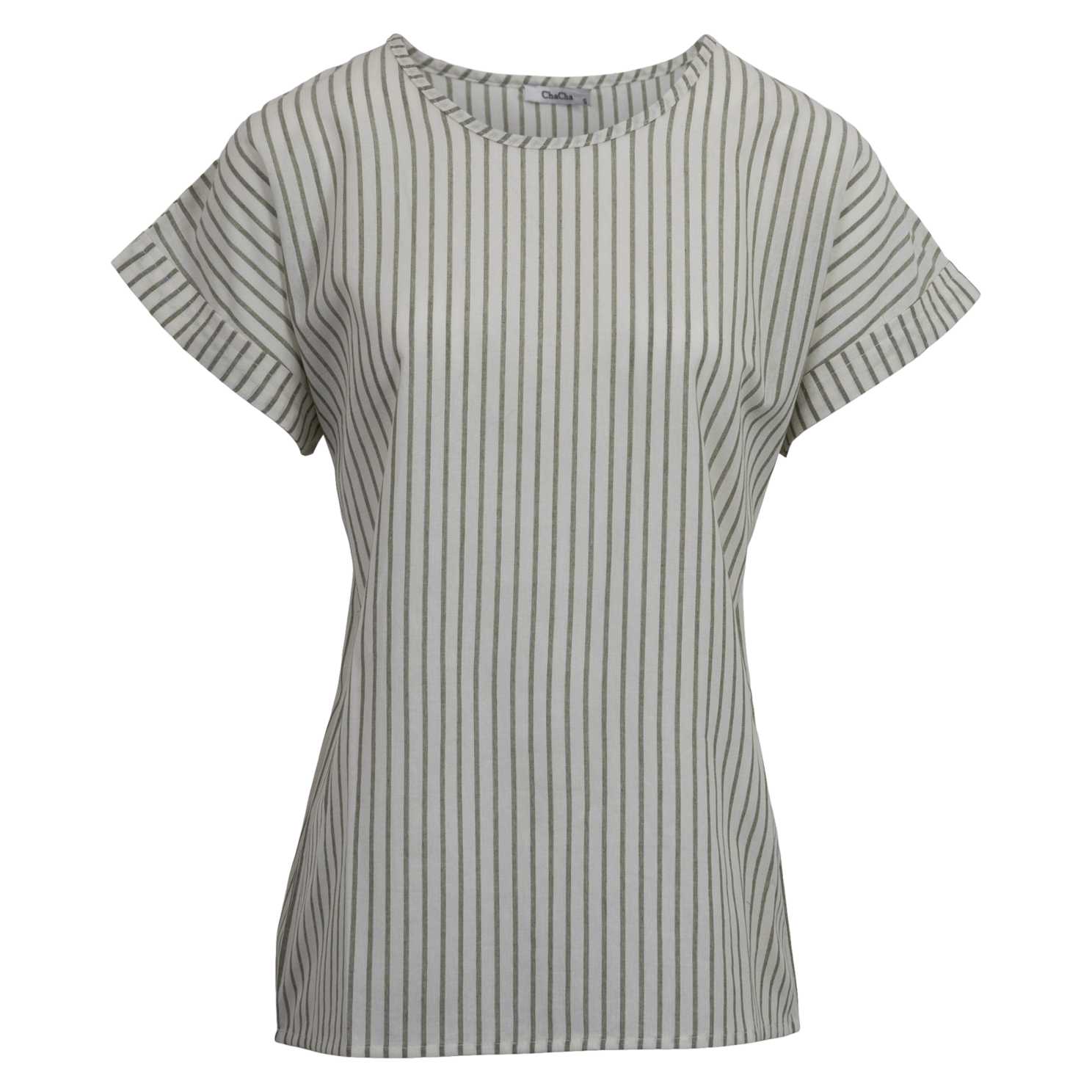 Chacha Dame Kortærmet Bluse Green Stripe   i Store Plus Size Størrelser