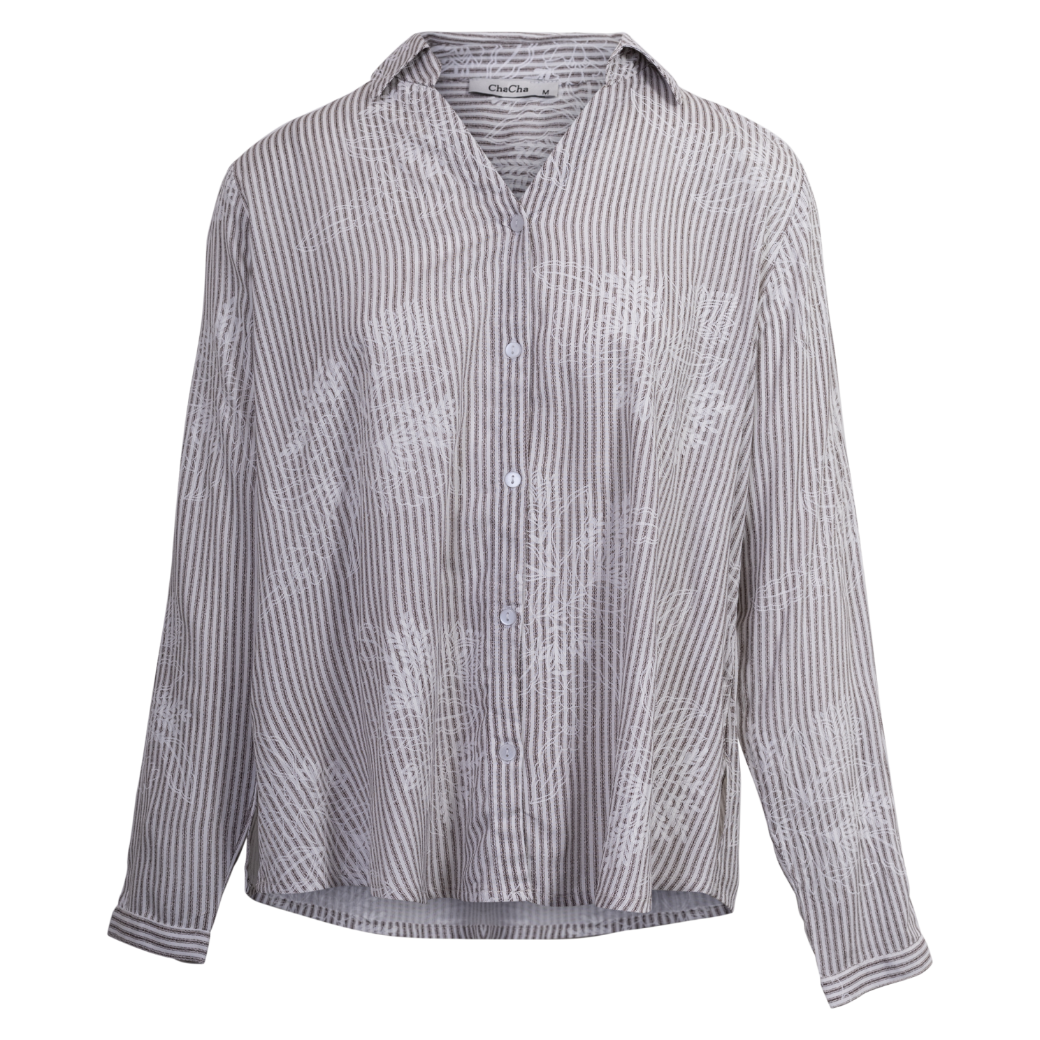 Chacha Dame Skjorte Brown Stripe i Store Plus Size Størrelser