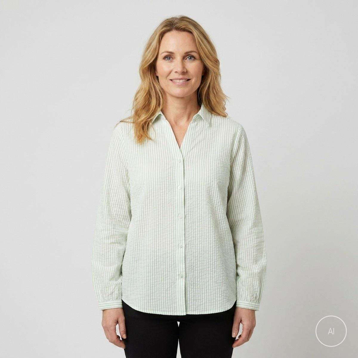 Chacha Dame Skjorte Green Stripe i Store Plus Size Størrelser